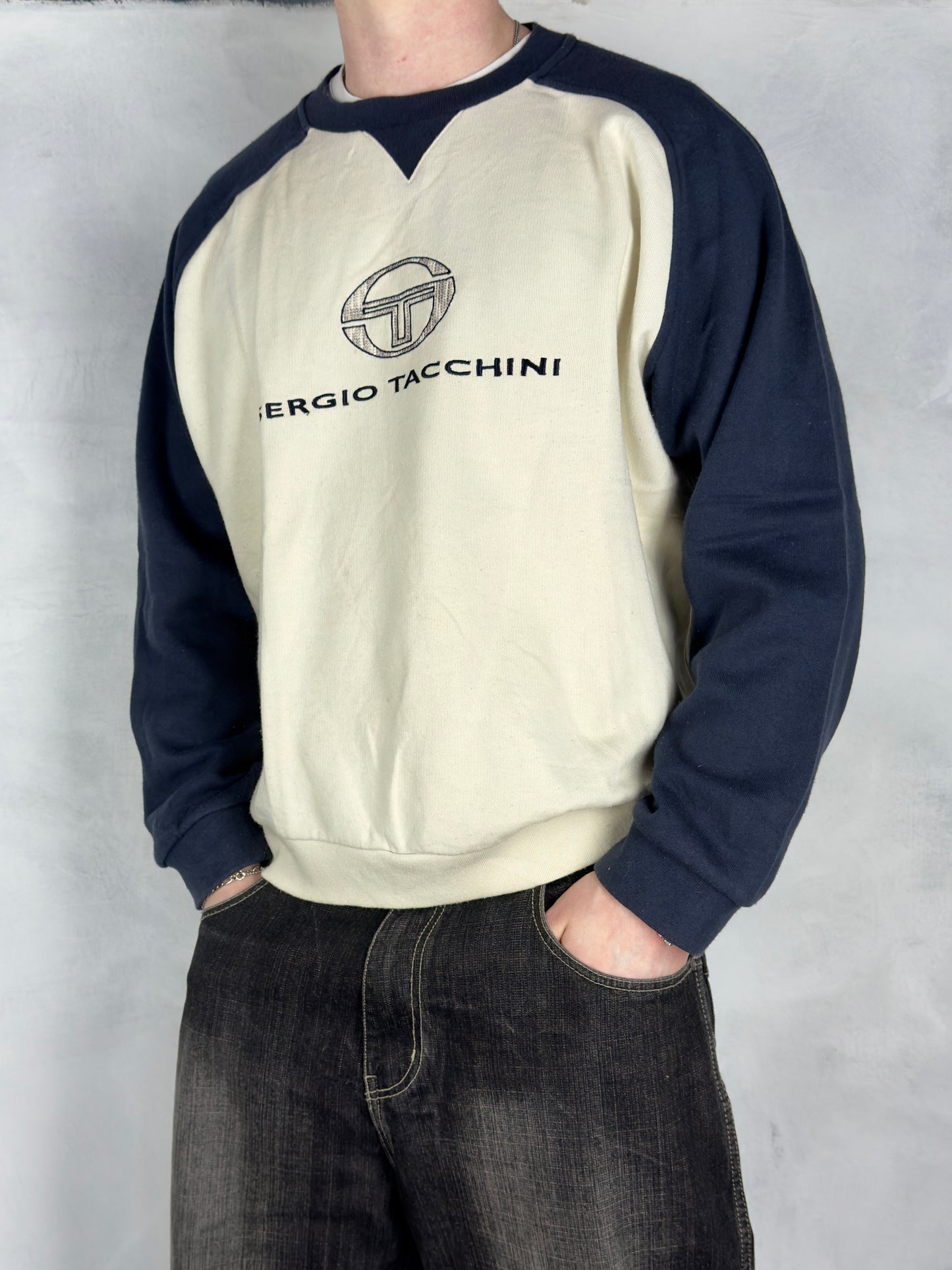 Sergio Tacchini vintage big logo Sweatshirt Crewneck creme M