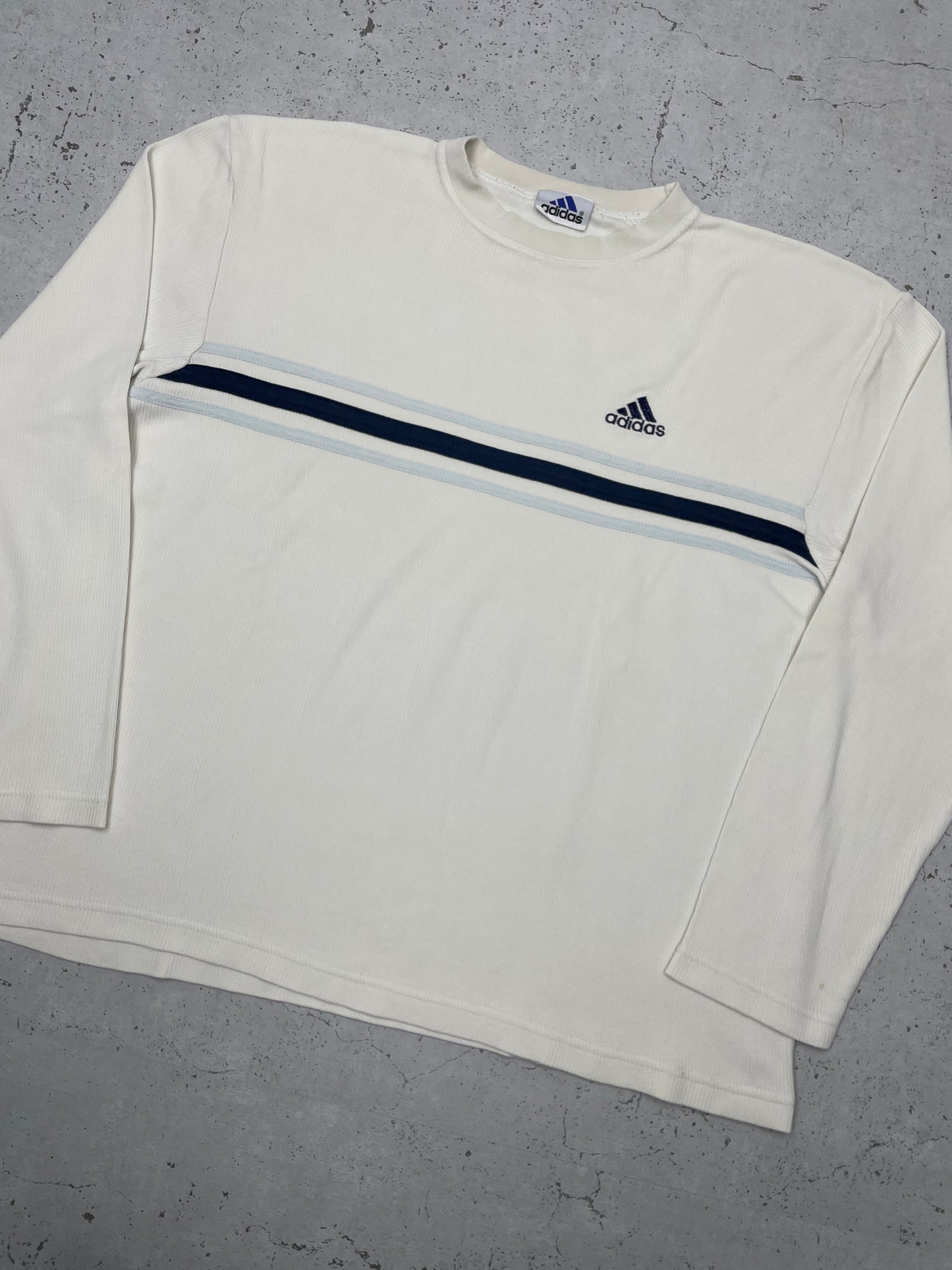 Adidas vintage dünner Sweatshirt langarm Shirt weiß blau M