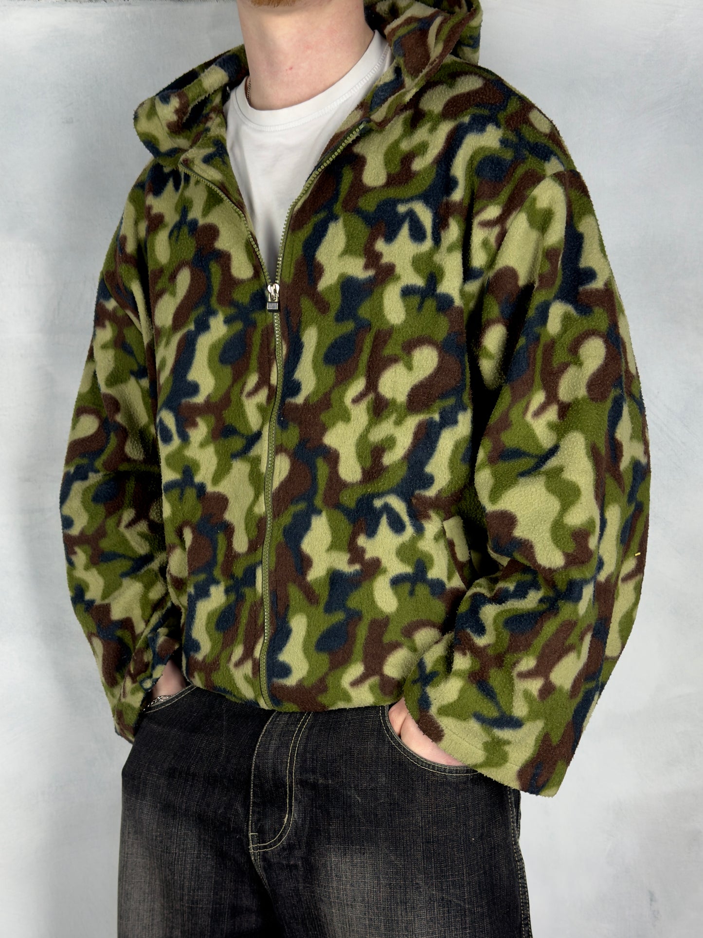 Vintage camouflage Zipper Fleece Jacke grün XXL