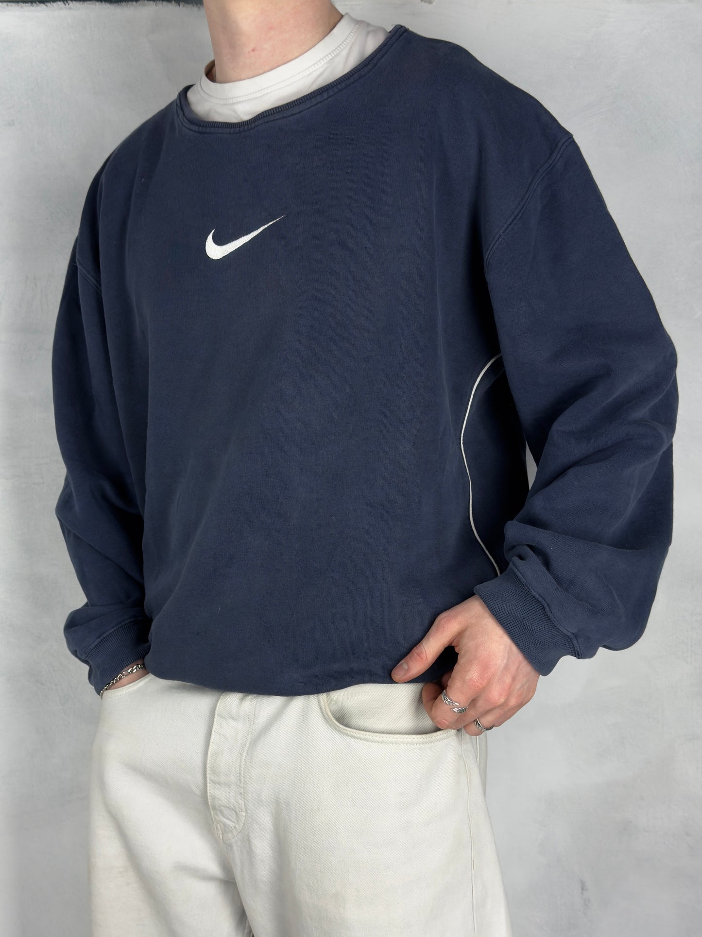 Nike vintage big Logo swoosh Sweatshirt Crewneck blau XXL