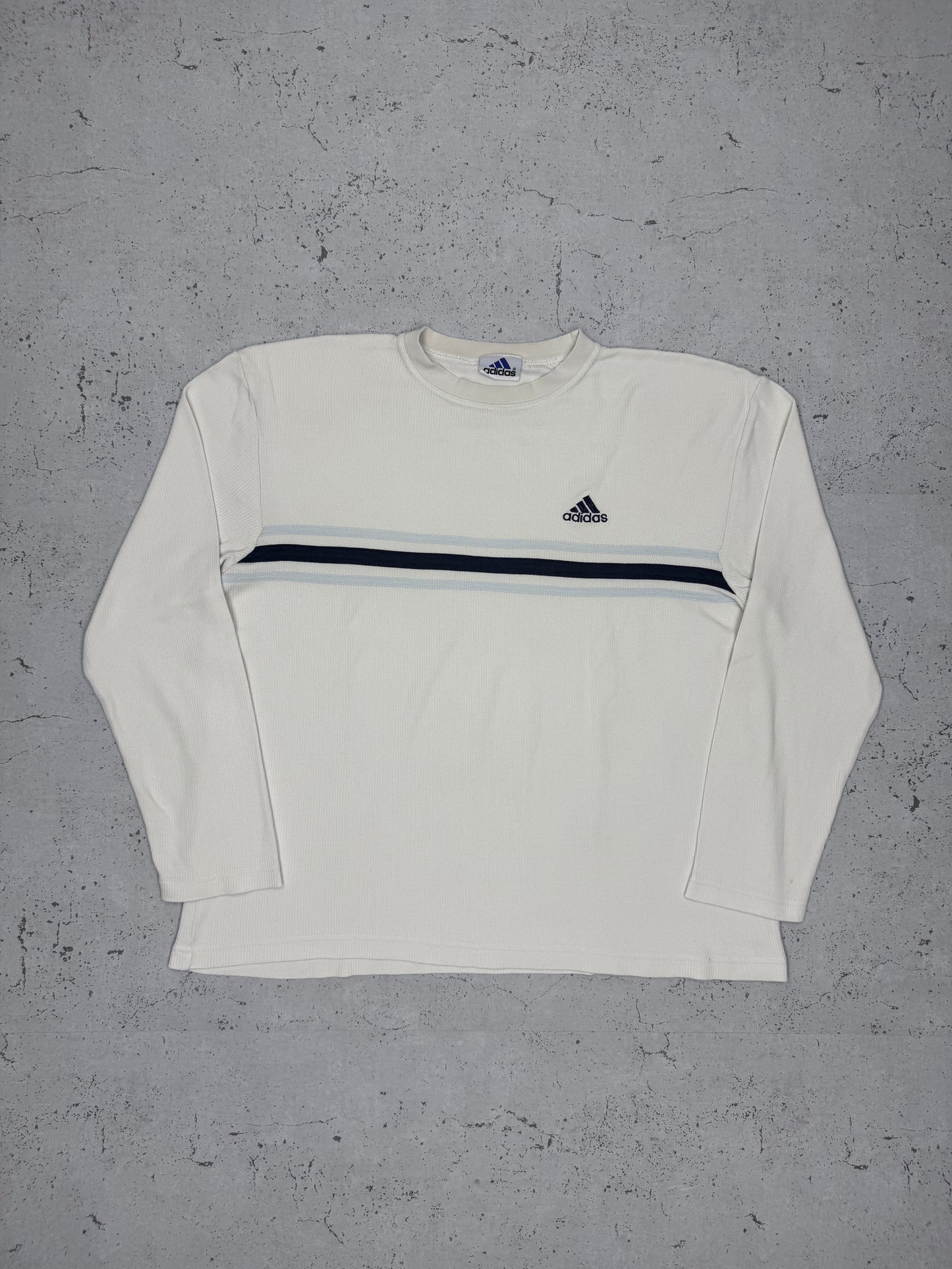 Adidas vintage dünner Sweatshirt langarm Shirt weiß blau M