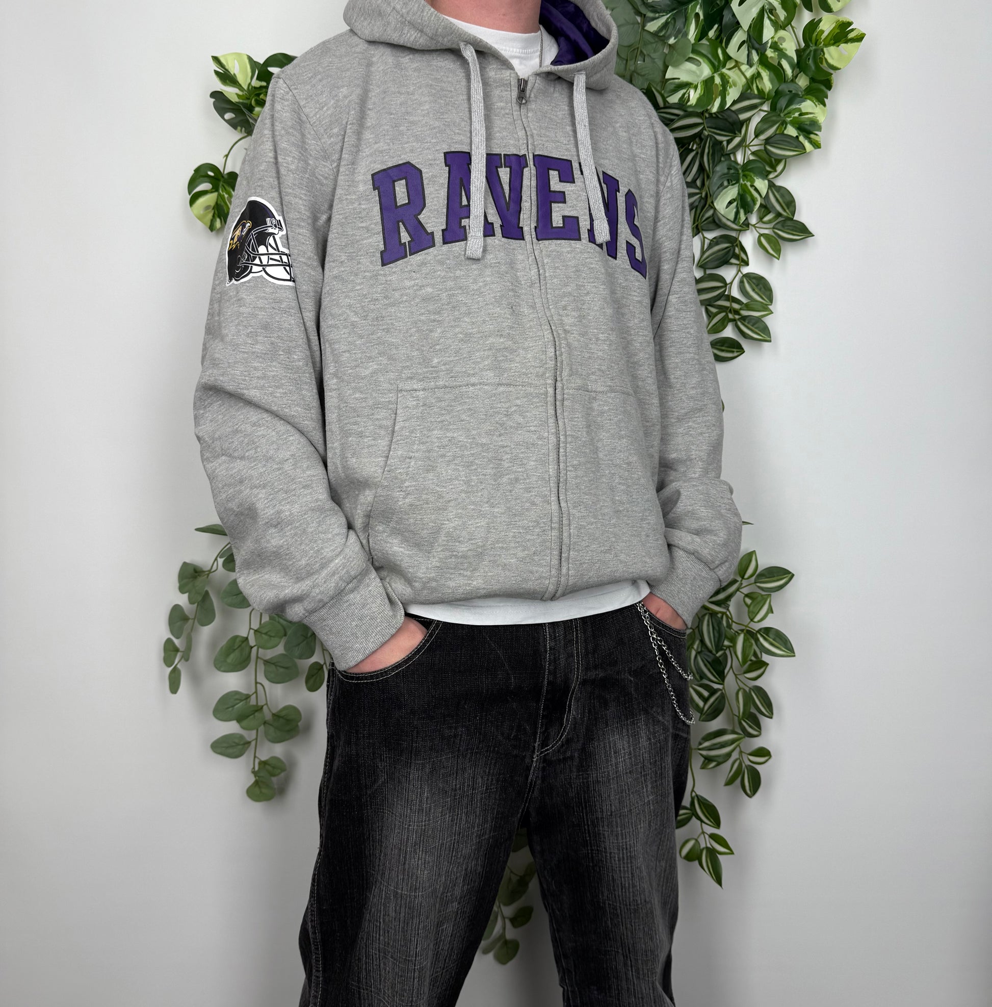 NFL Ravens Vintage heavy Zipper grau lila XL - MonkeysVintage