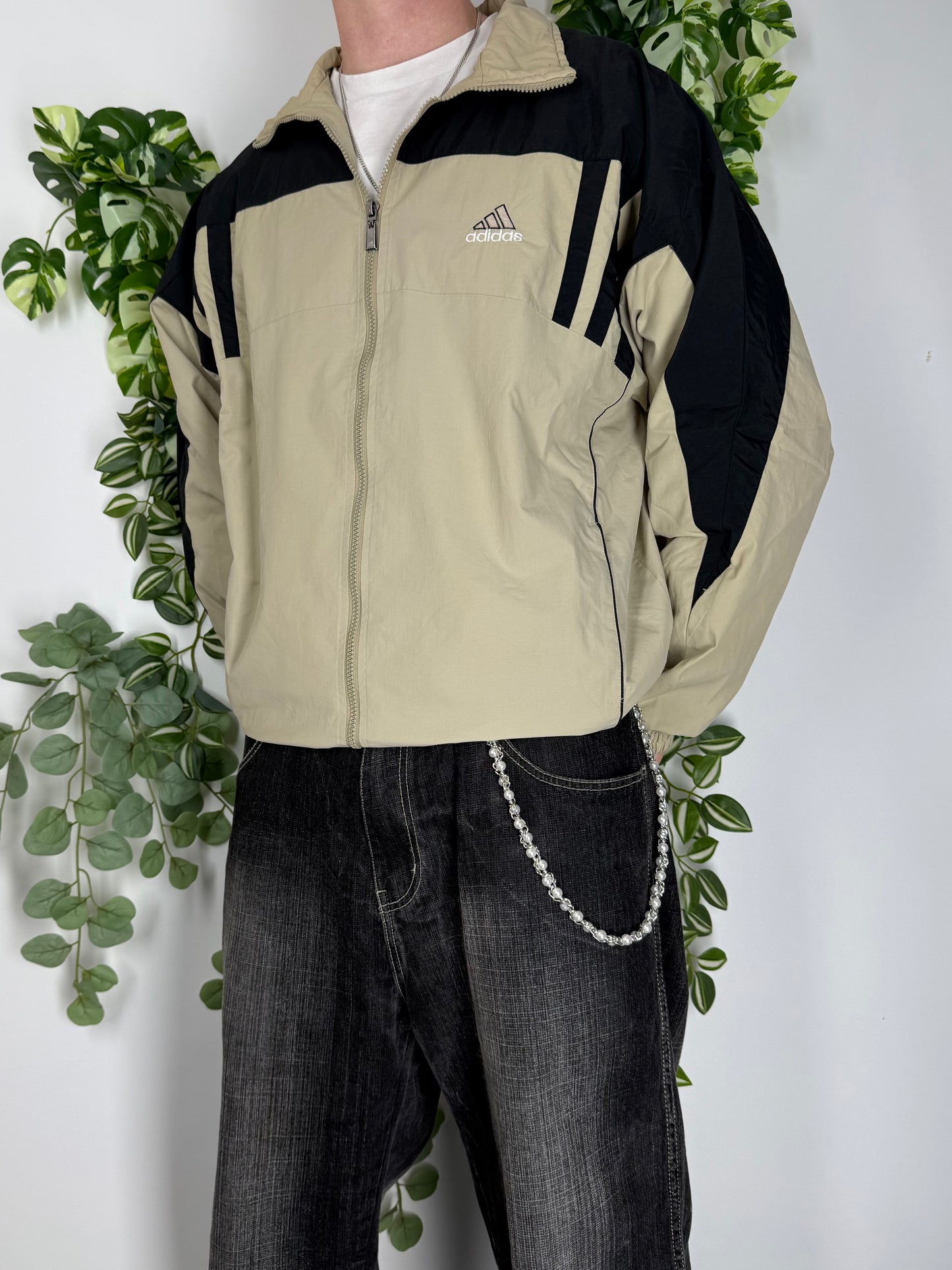 Adidas vintage Trackjacket Zipper Jacke beige schwarz L