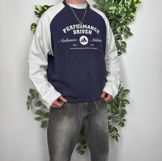Adidas Vintage Sweatshirt blau weiß XL