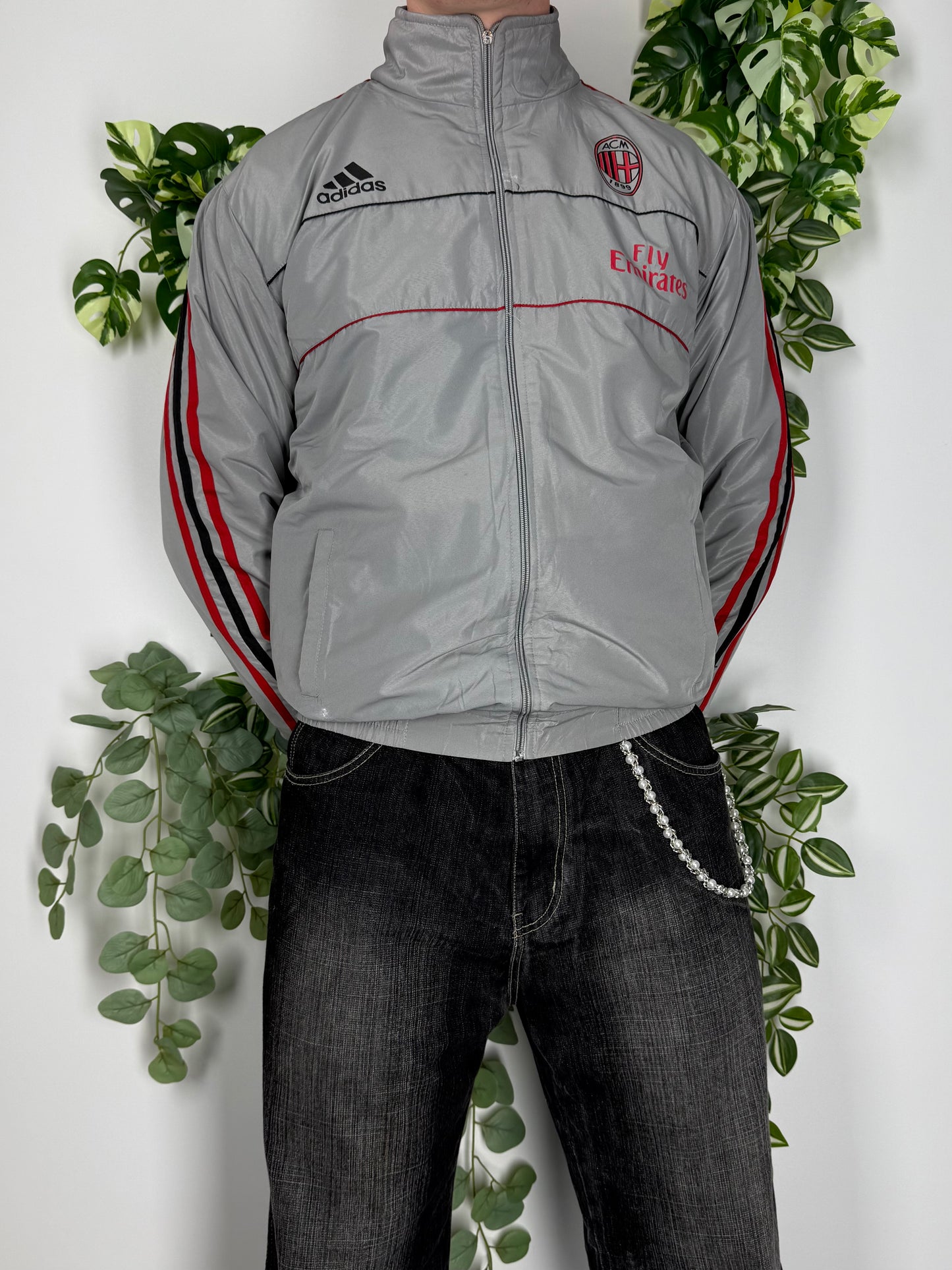 Adidas x AC Milan vintage Trackjacket gefütterte Jacke grau rot M