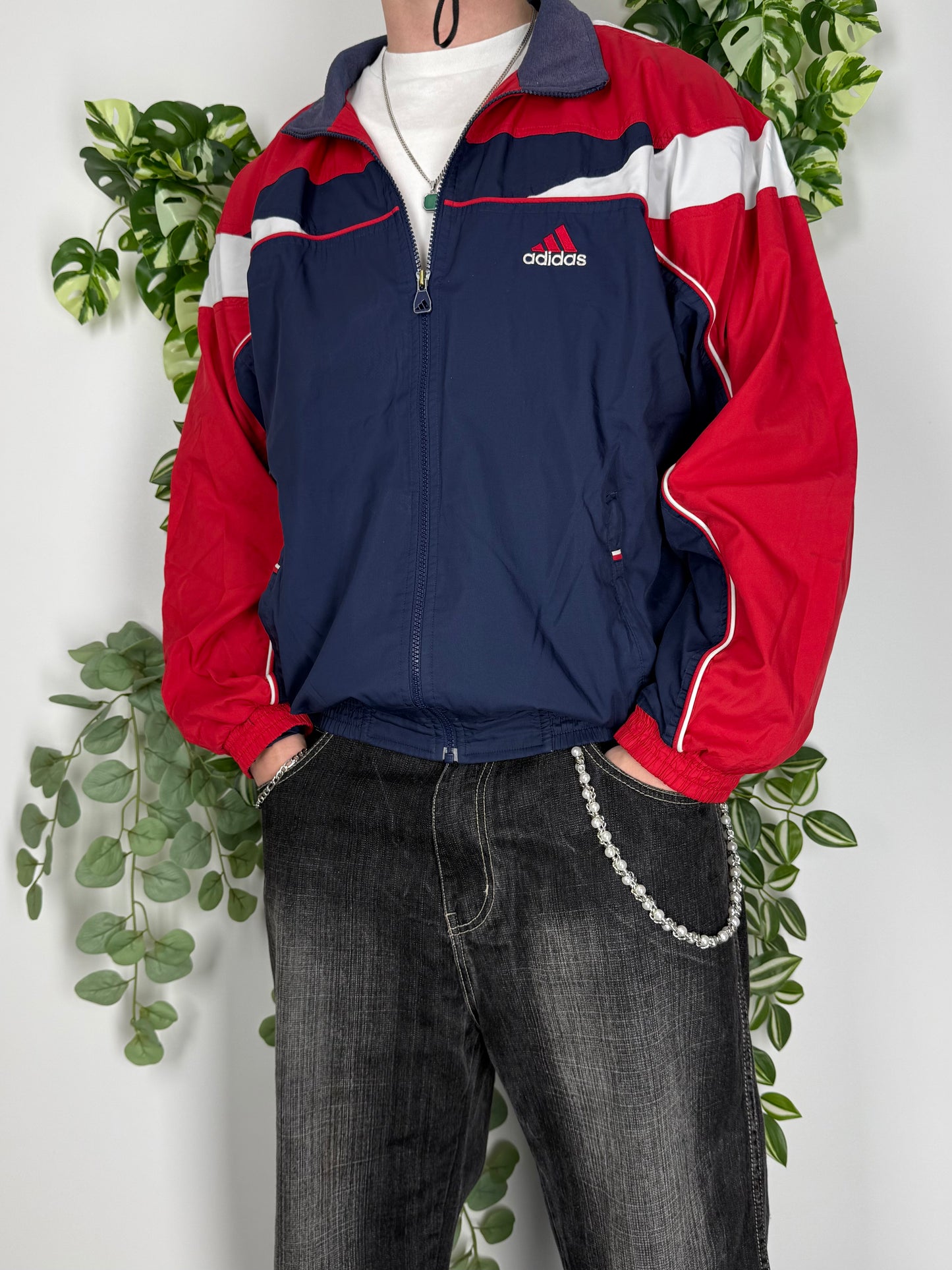 Adidas vintage Trackjacket Windbreaker Jacke blau rot L