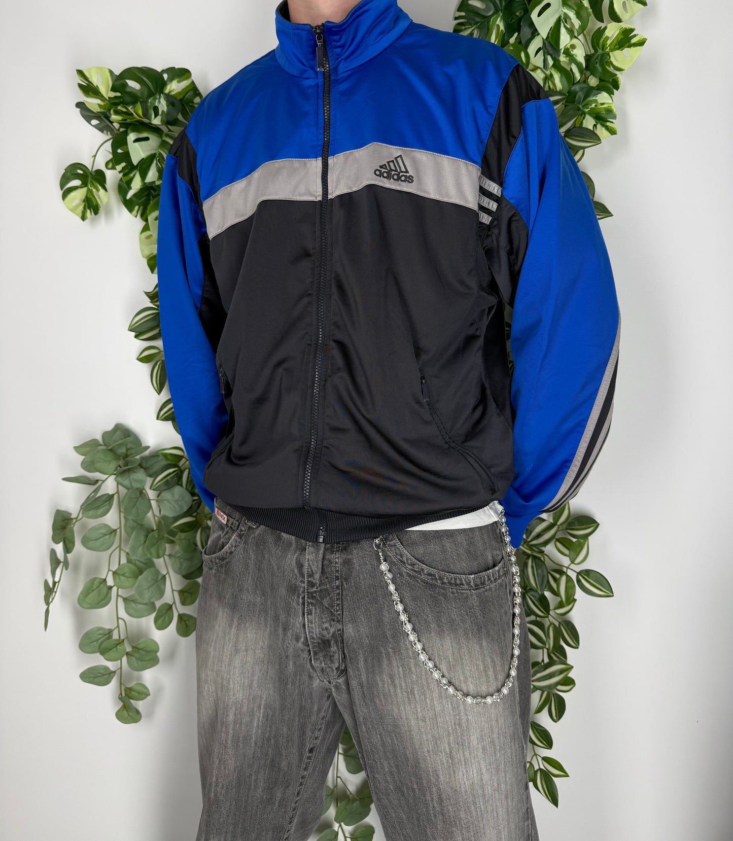 Adidas vintage big Logo Trackjacket Zipper Jacke blau schwarz L