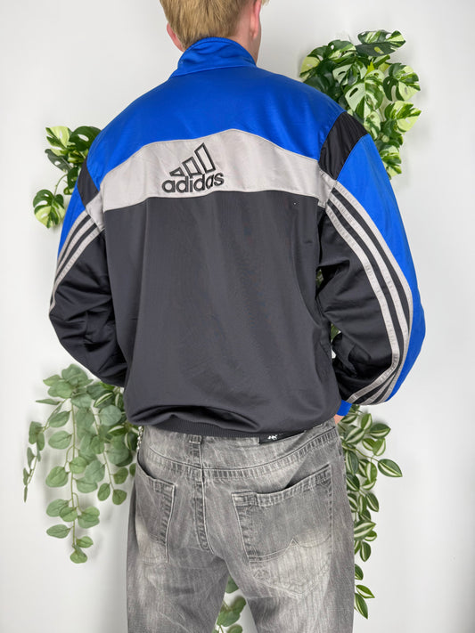 Adidas vintage big Logo Trackjacket Zipper Jacke blau schwarz L