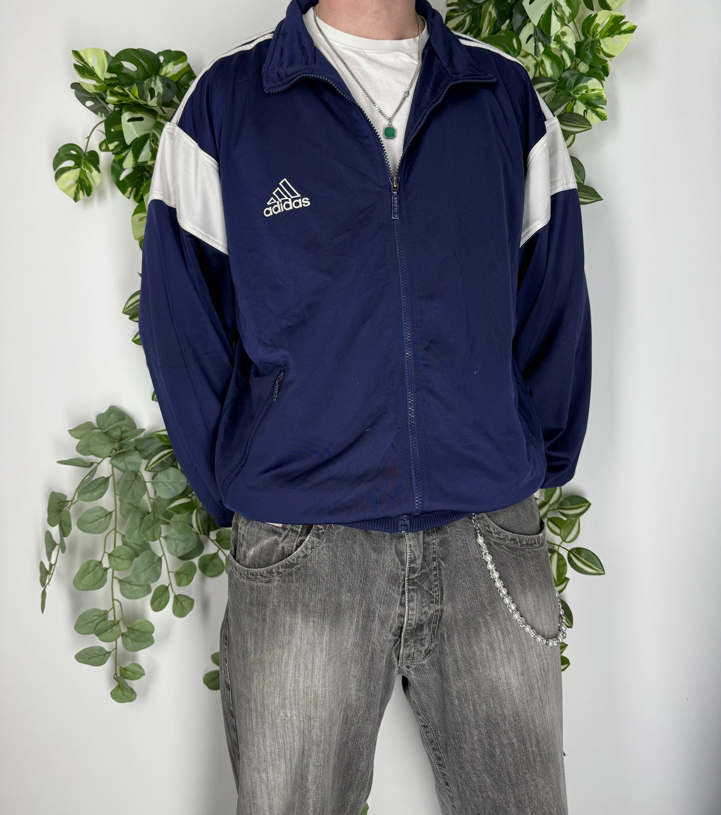 Adidas vintage Zipper Trackjacket Jacke blau weiß XL
