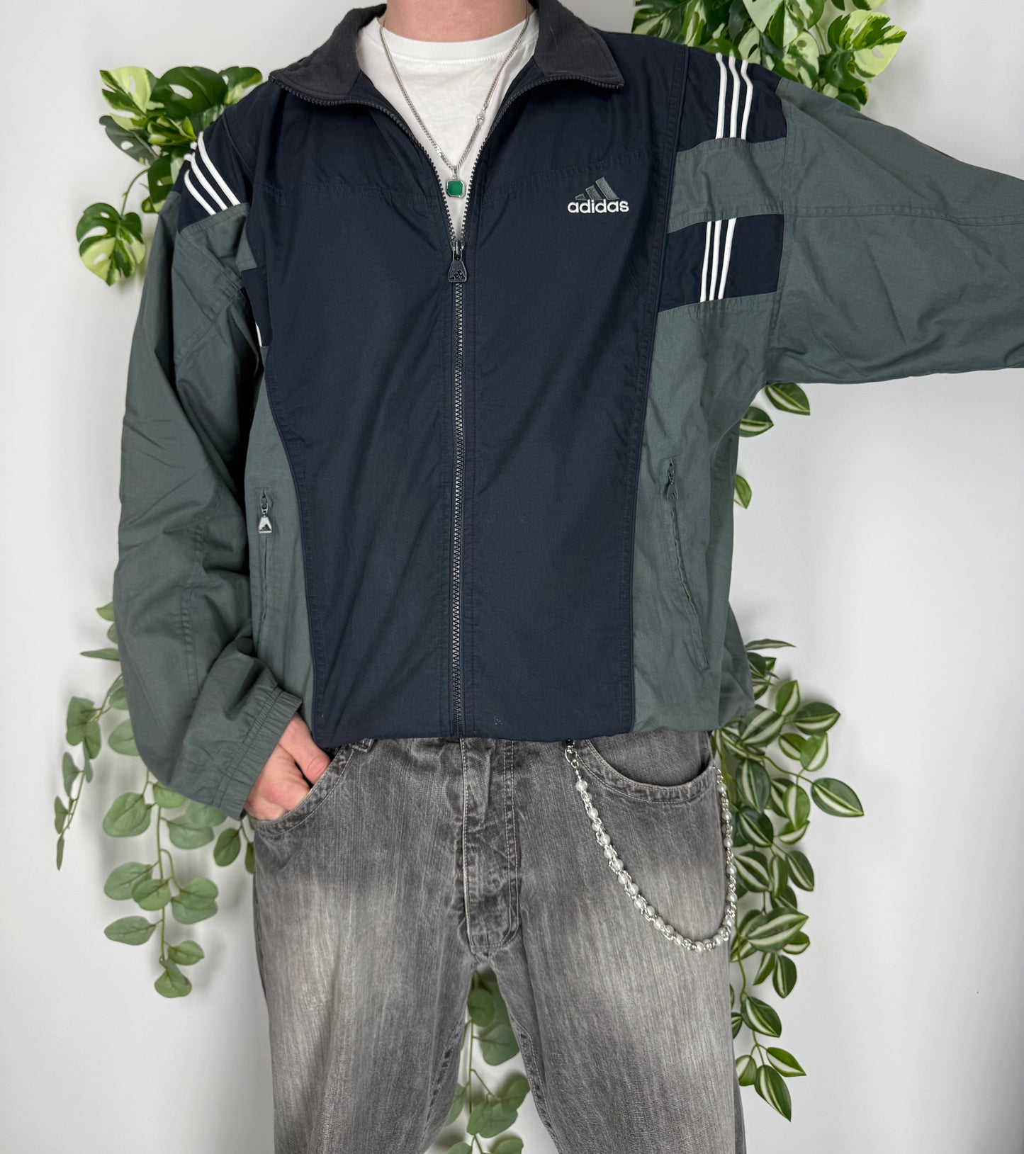 Adidas vintage Trackjacket Jacke Zipper grün blau XL