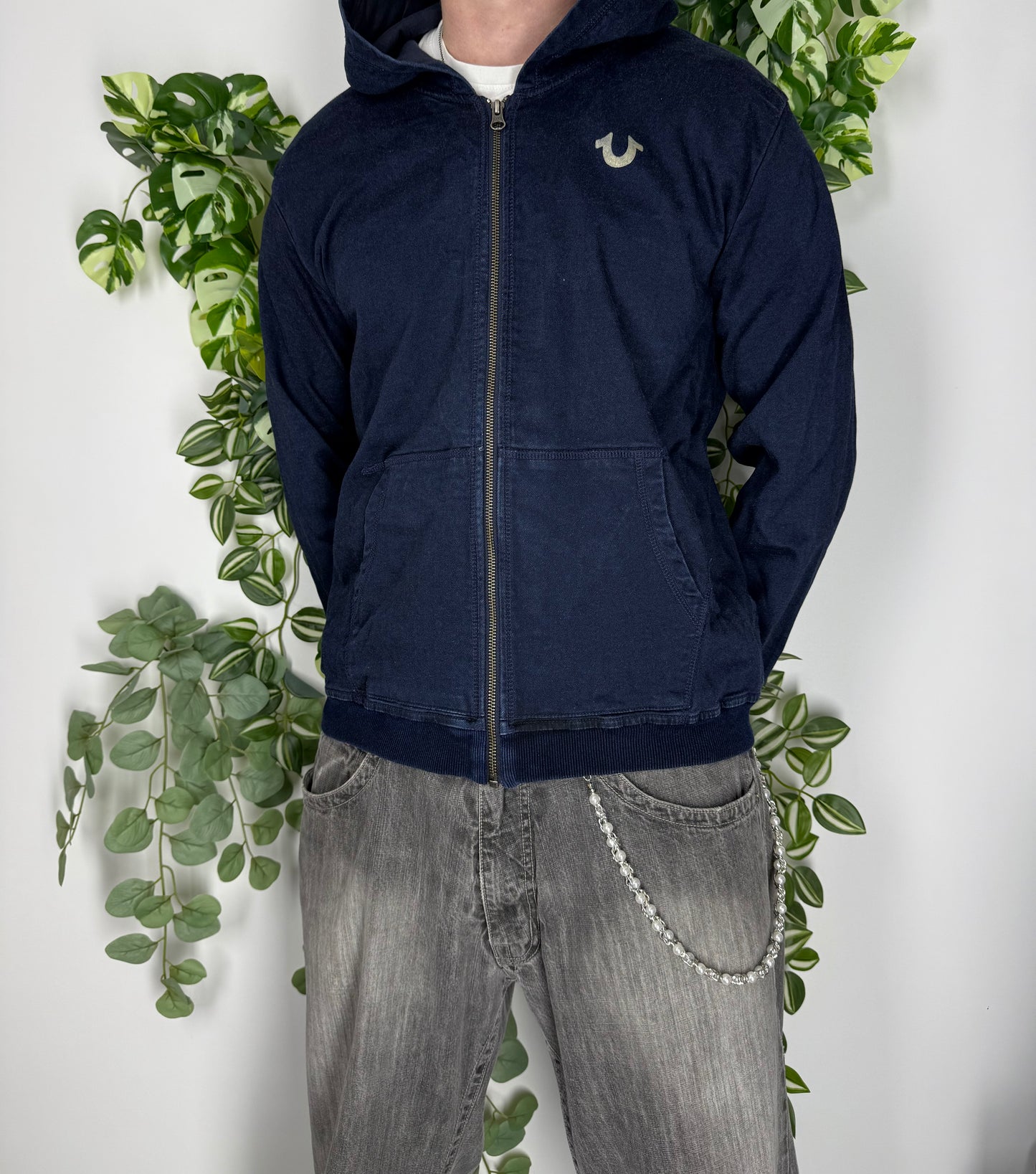 True Religion vintage Zipper Kapuzenjacke blau S