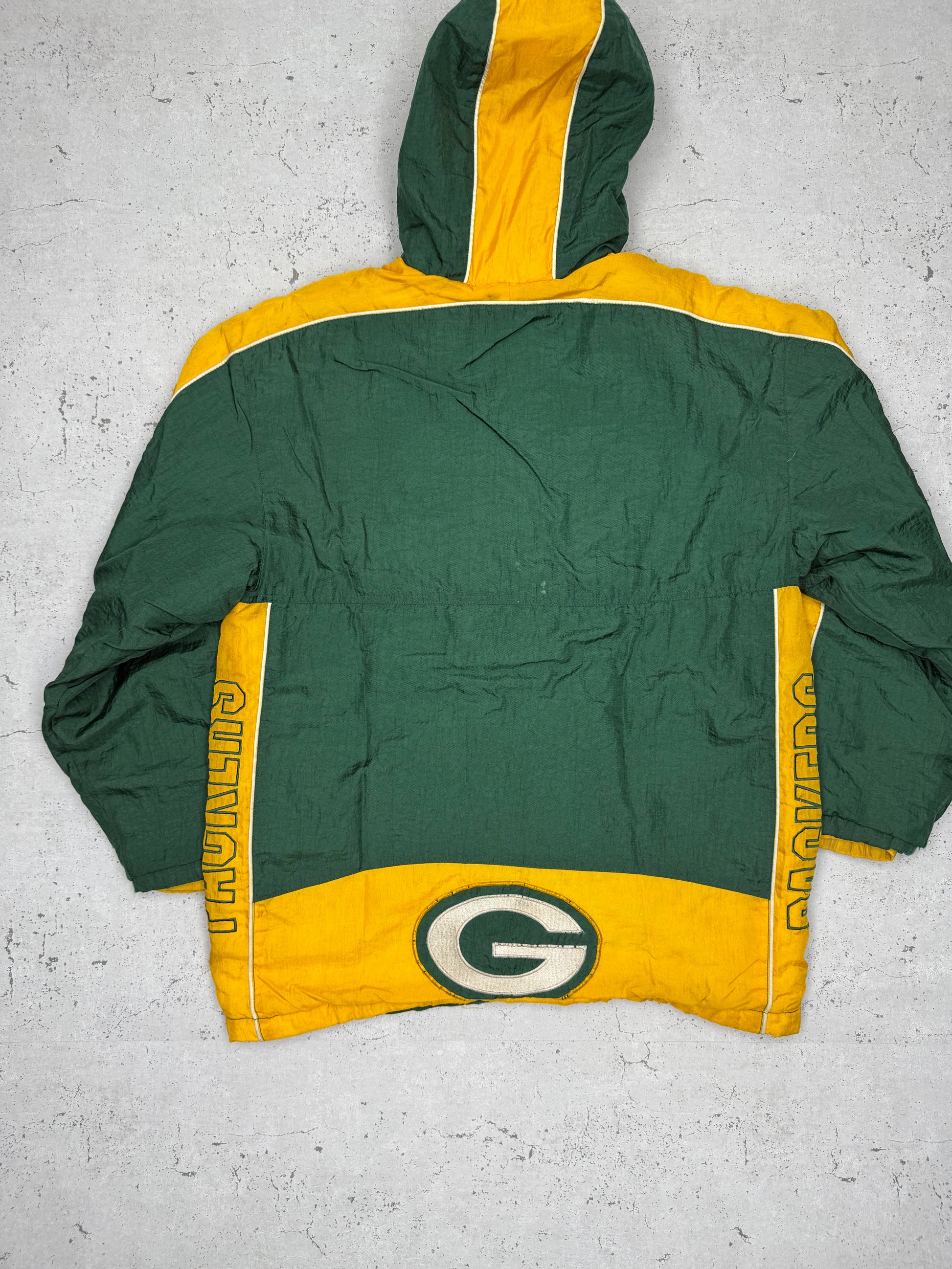 NFL Green Bay Packers Football Vintage Jacke gefüttert grün gelb S - MonkeysVintage