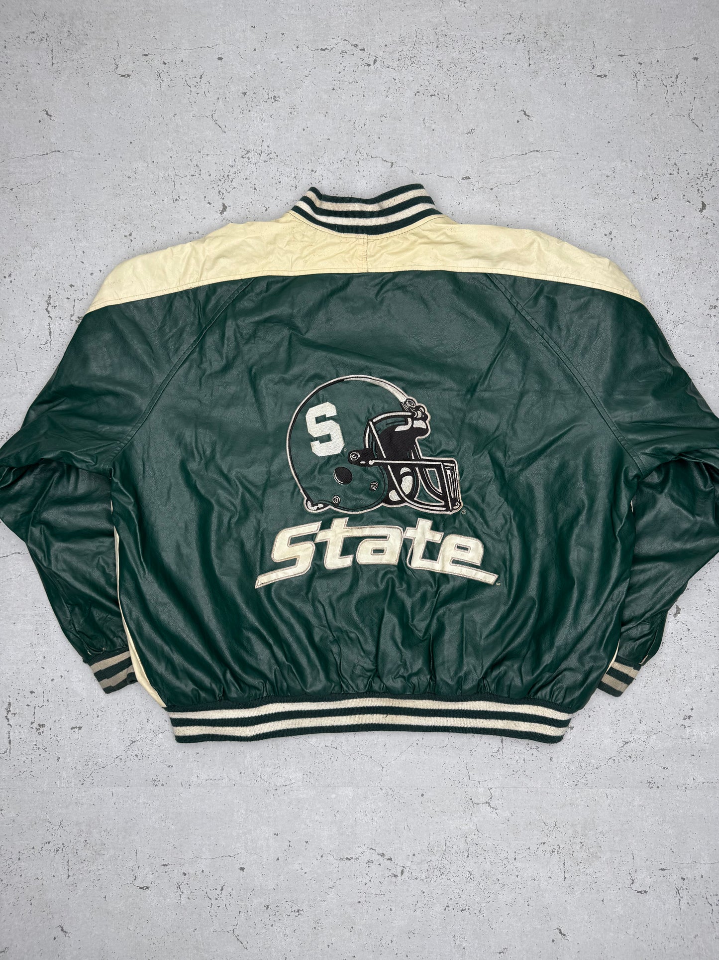 NFL Vintage Michigan State Spartans Collegejacke Leder grün beige L - MonkeysVintage