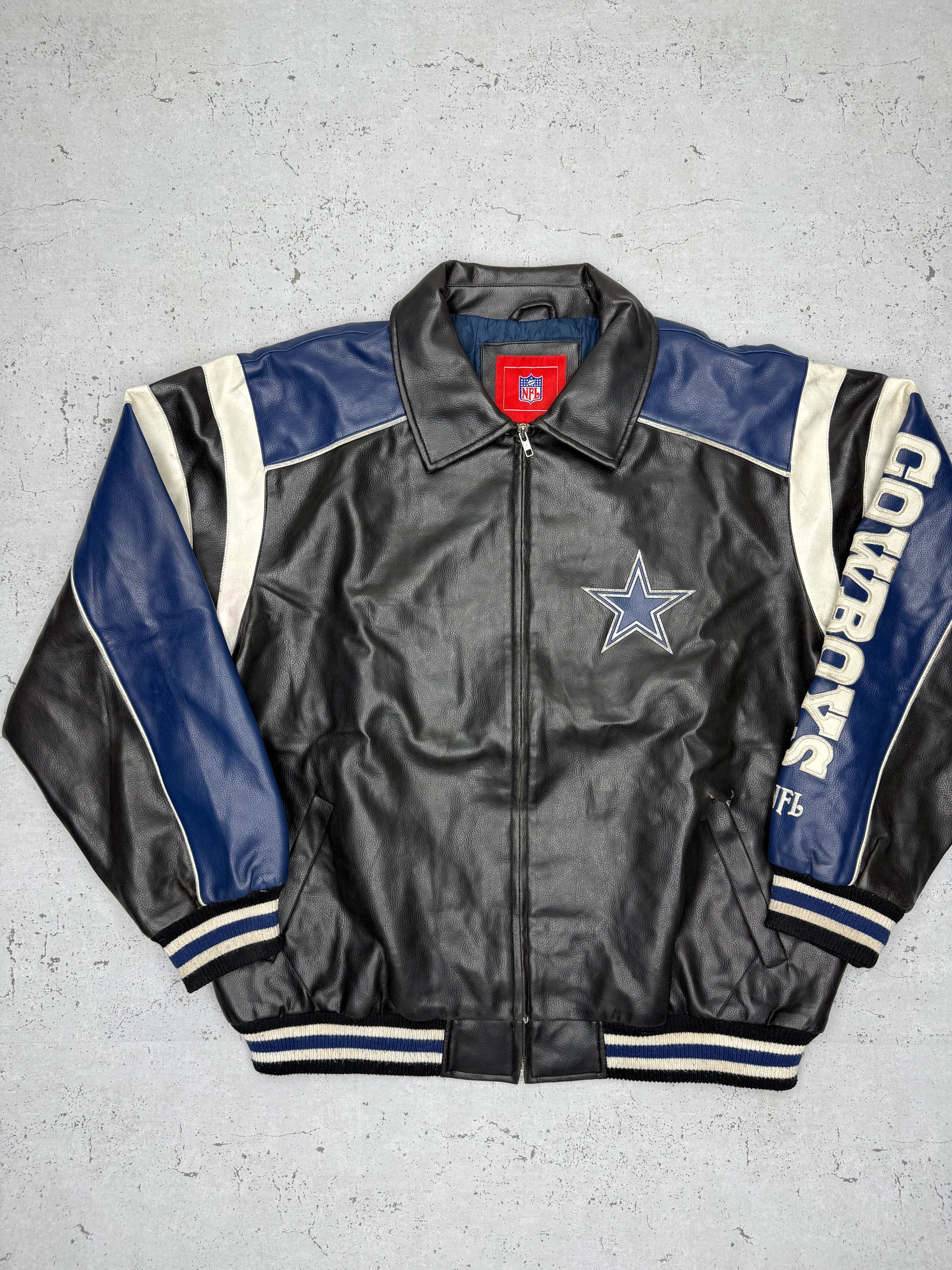 NFL Dallas Cowboys Vintage Lederjacke Collegejacke blau schwarz XL - MonkeysVintage