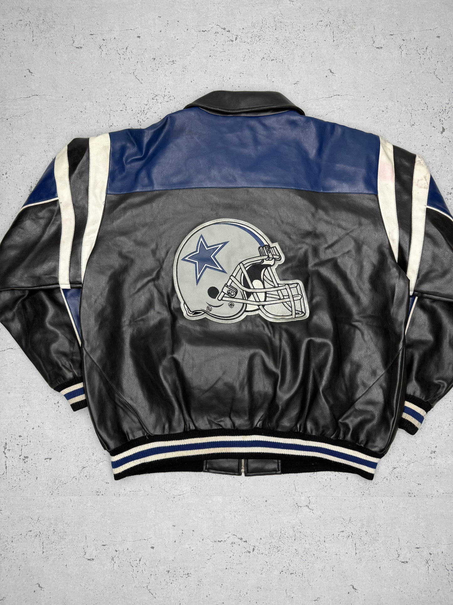 NFL Dallas Cowboys Vintage Lederjacke Collegejacke blau schwarz XL - MonkeysVintage