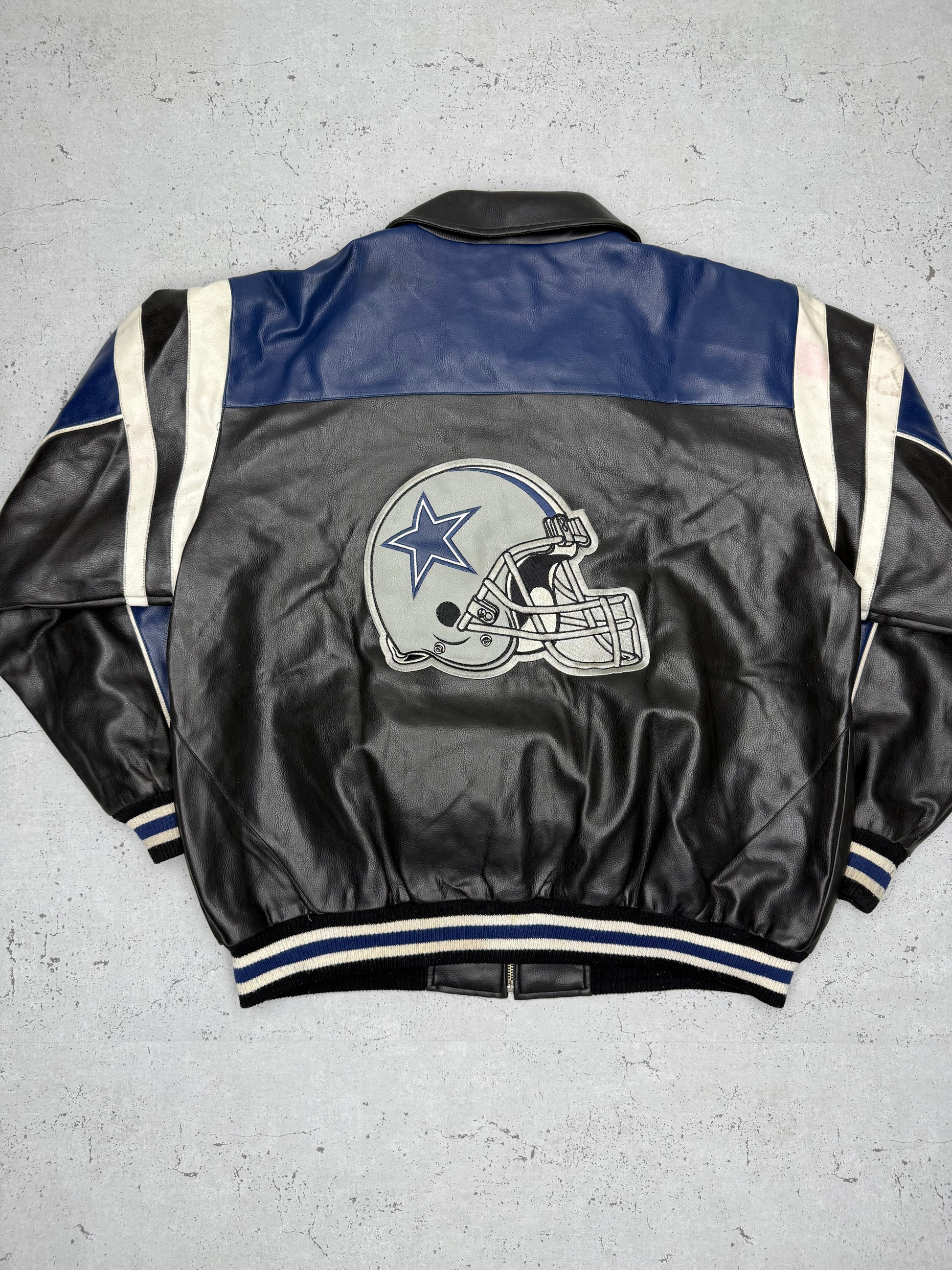 NFL Dallas Cowboys Vintage Lederjacke Collegejacke blau schwarz XL - MonkeysVintage