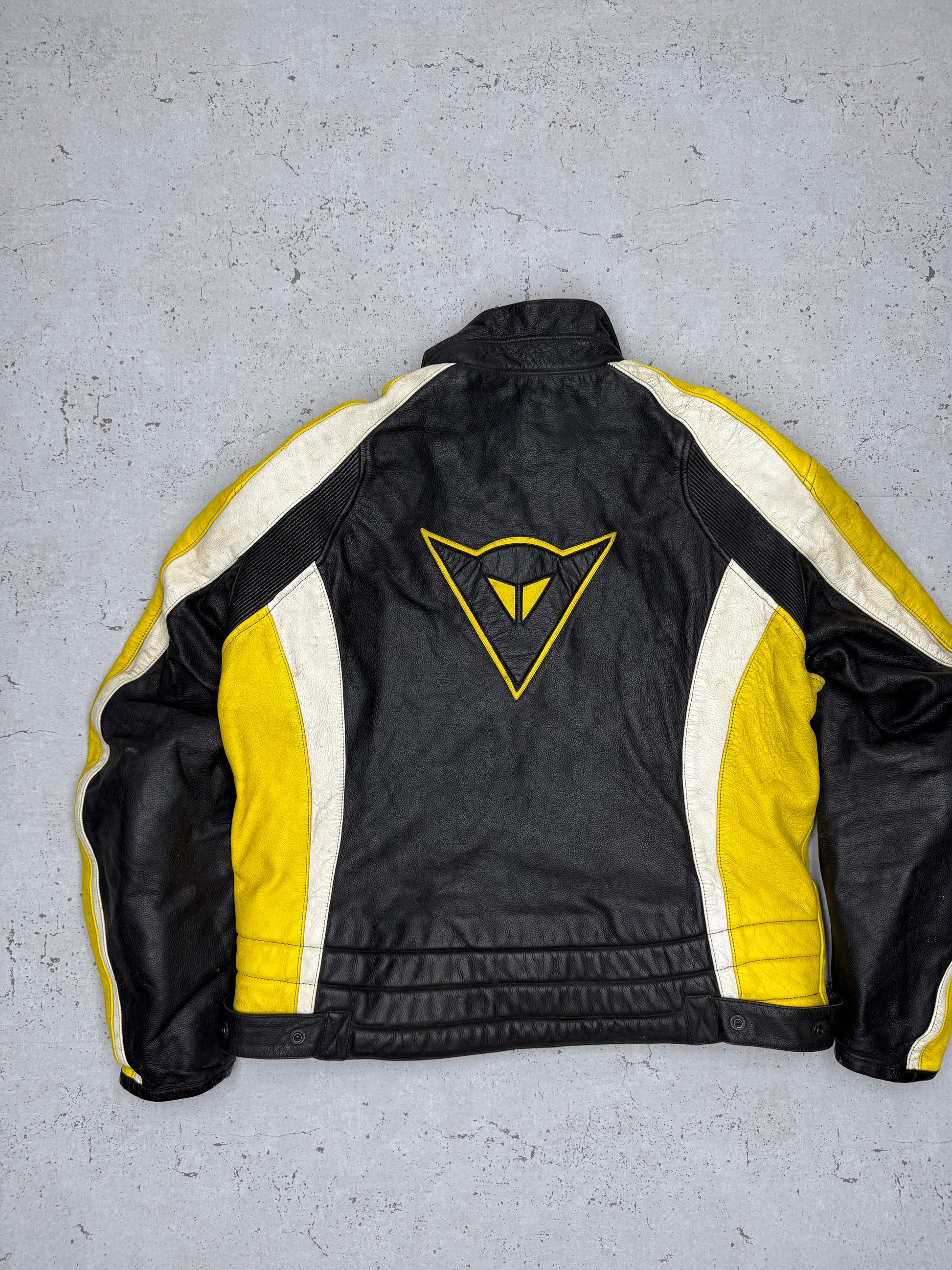 Dainese Vintage Lederjacke Mottoradjacke schwarz gelb M - MonkeysVintage