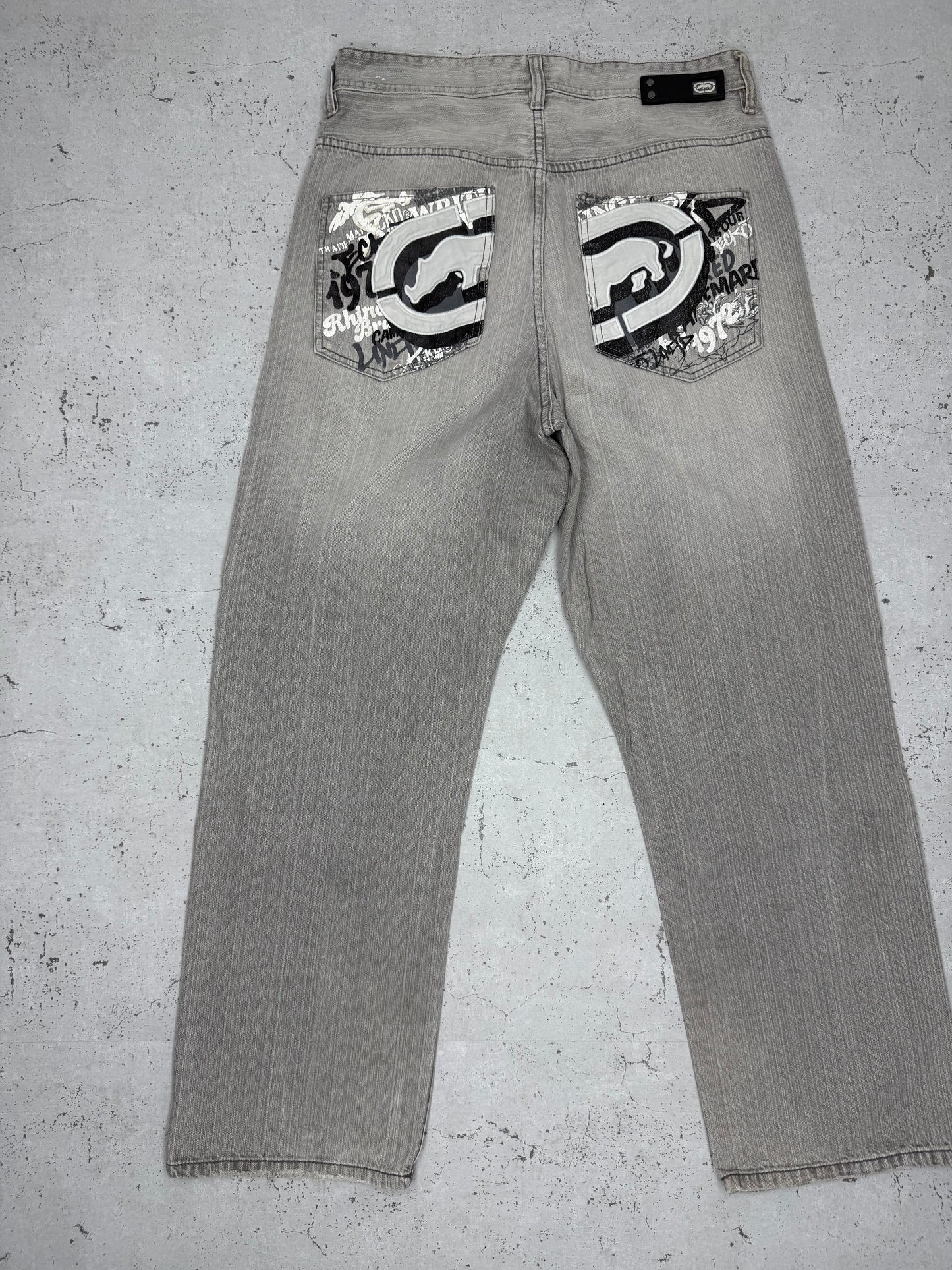 Ecko Unltd. Vintage Y2K Baggy Jeans embroidered grau W32 L34 - MonkeysVintage