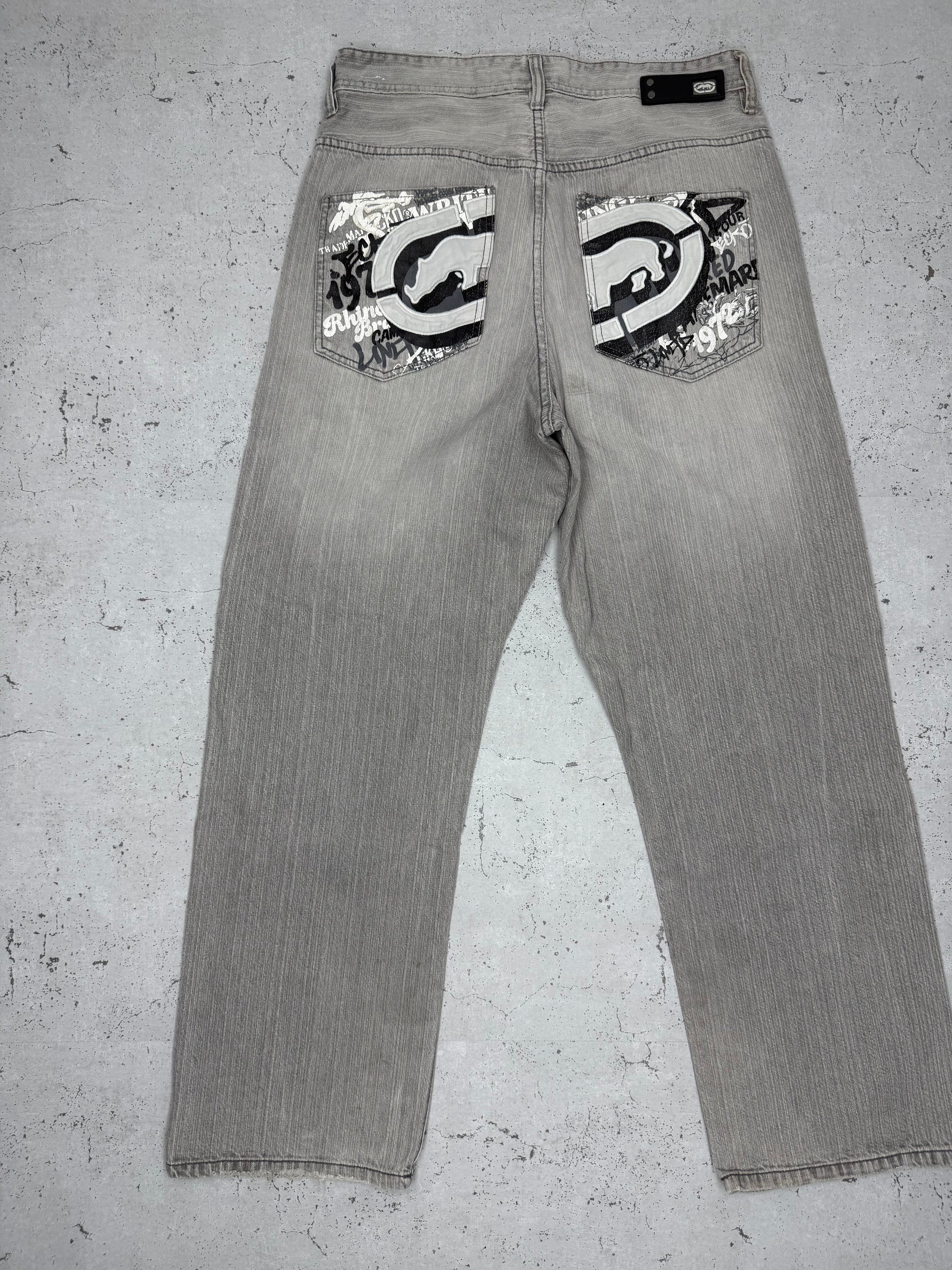 Ecko Unltd. Vintage Y2K Baggy Jeans embroidered grau W32 L34 - MonkeysVintage