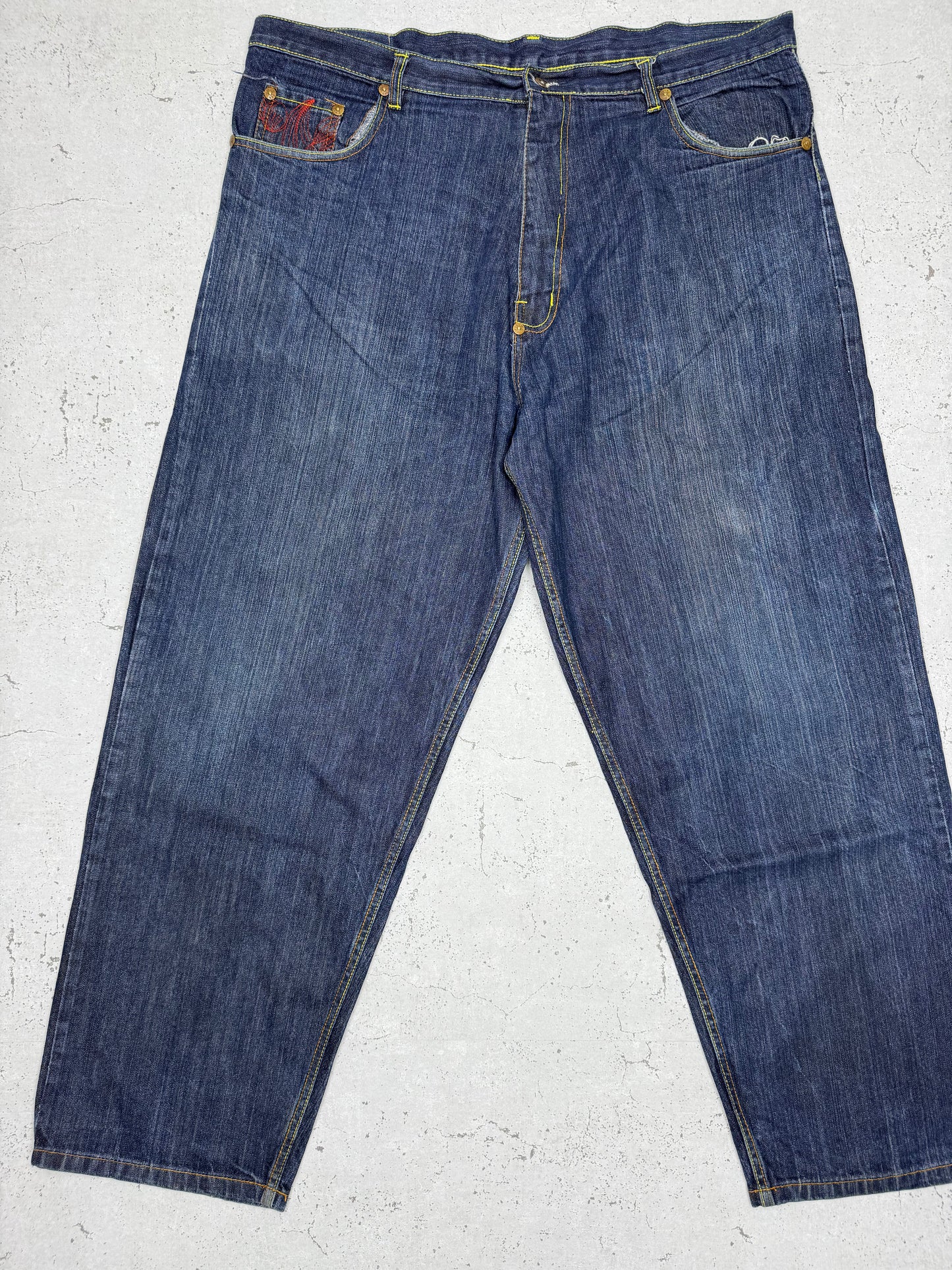 Red Monkey Vintage Baggy Y2K embroidered Jeans blau W40 - MonkeysVintage