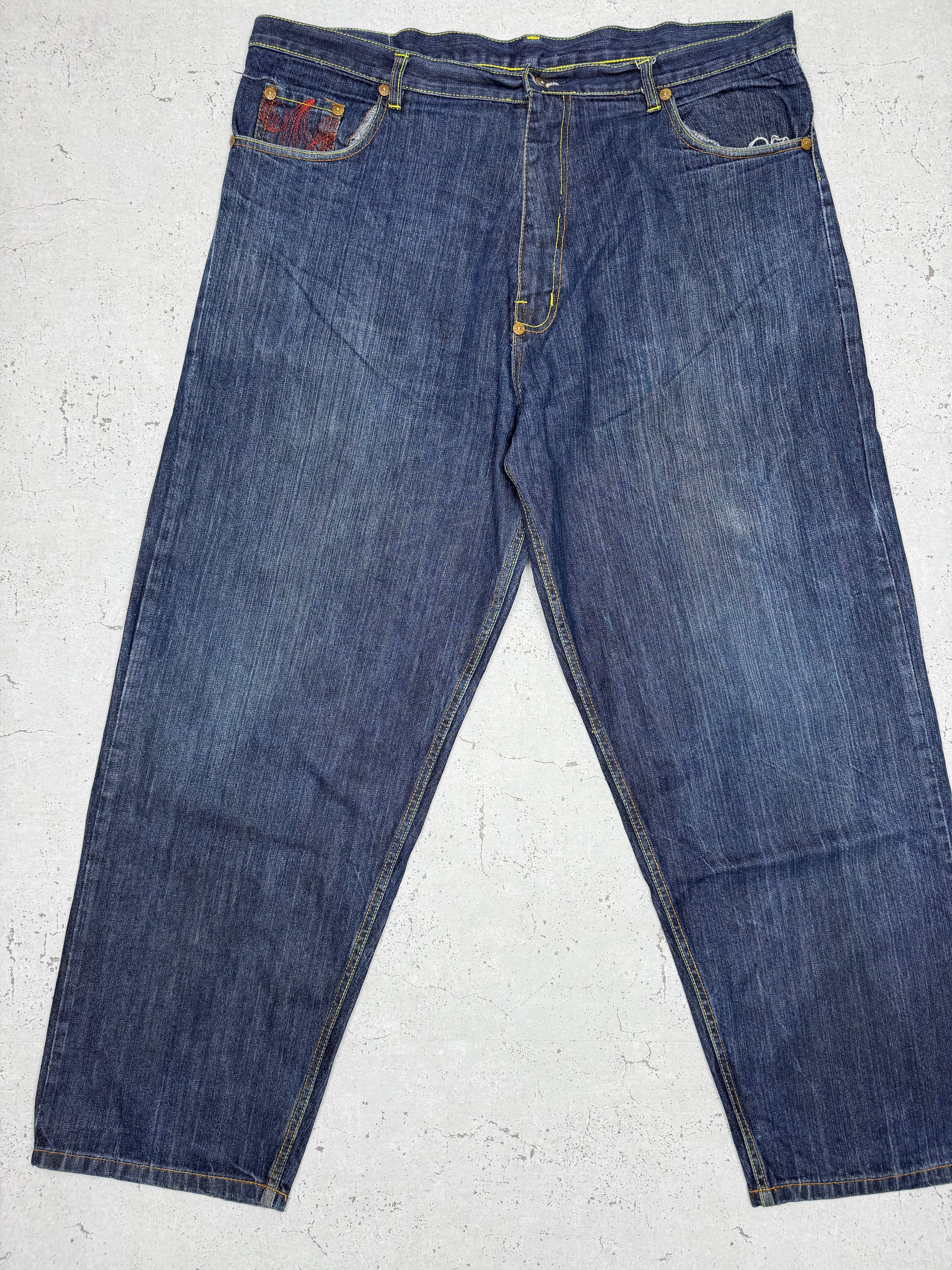 Red Monkey Vintage Baggy Y2K embroidered Jeans blau W40 - MonkeysVintage