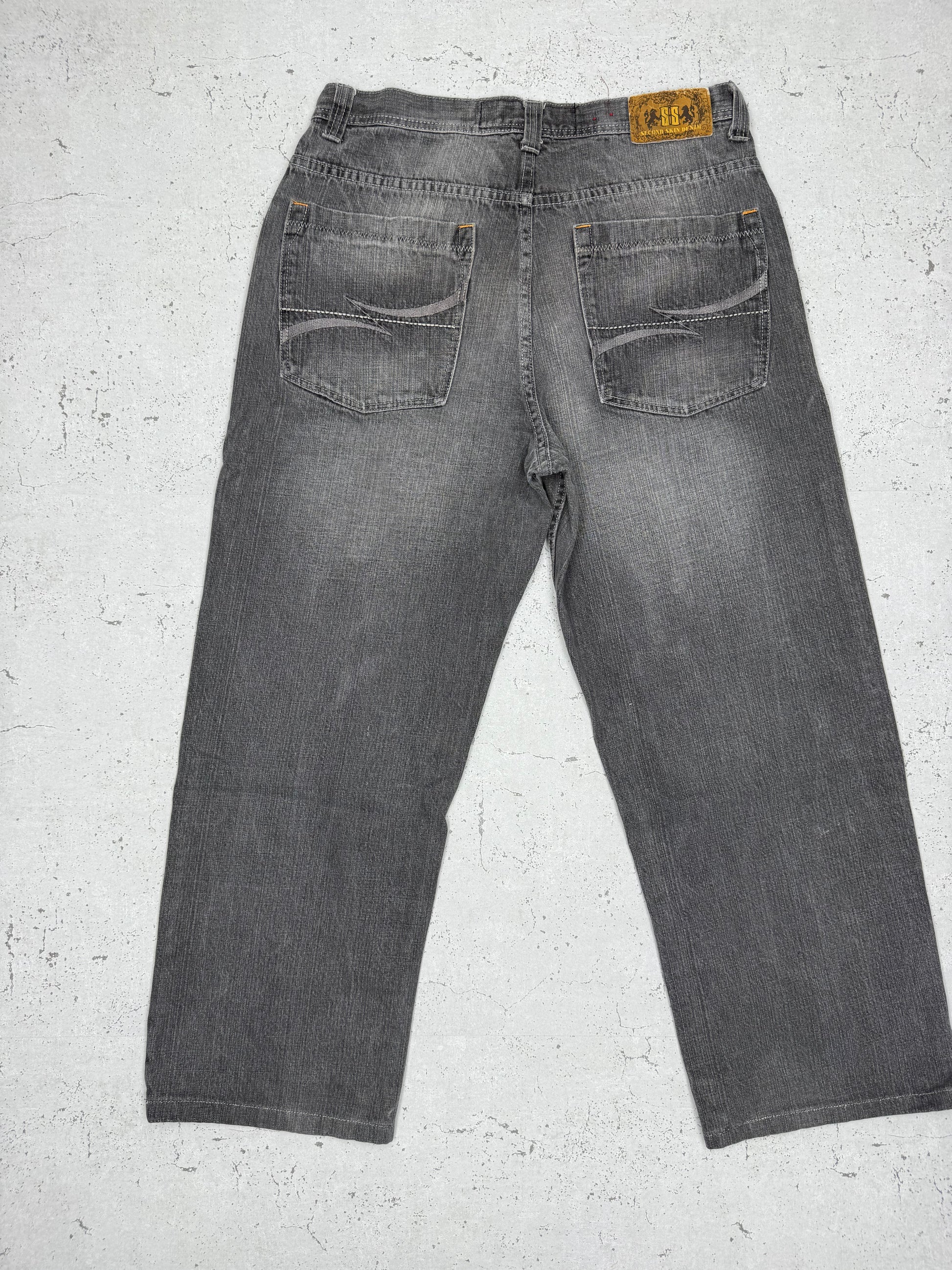 SecondSkin Y2K Vintage Baggy embroidered Jeans W34 L32 - MonkeysVintage