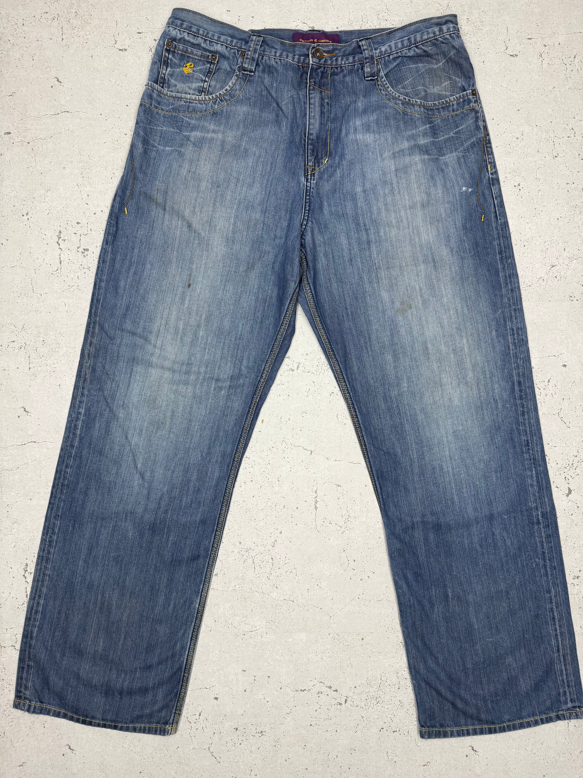 Roca Wear Y2K Vintage Baggy Jeans embroidered Hip Hop blau W38 L34 - MonkeysVintage
