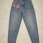 Vintage Y2K Japanese Flower Design Jeans blau W27 - MonkeysVintage