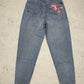 Vintage Y2K Japanese Flower Design Jeans blau W27 - MonkeysVintage