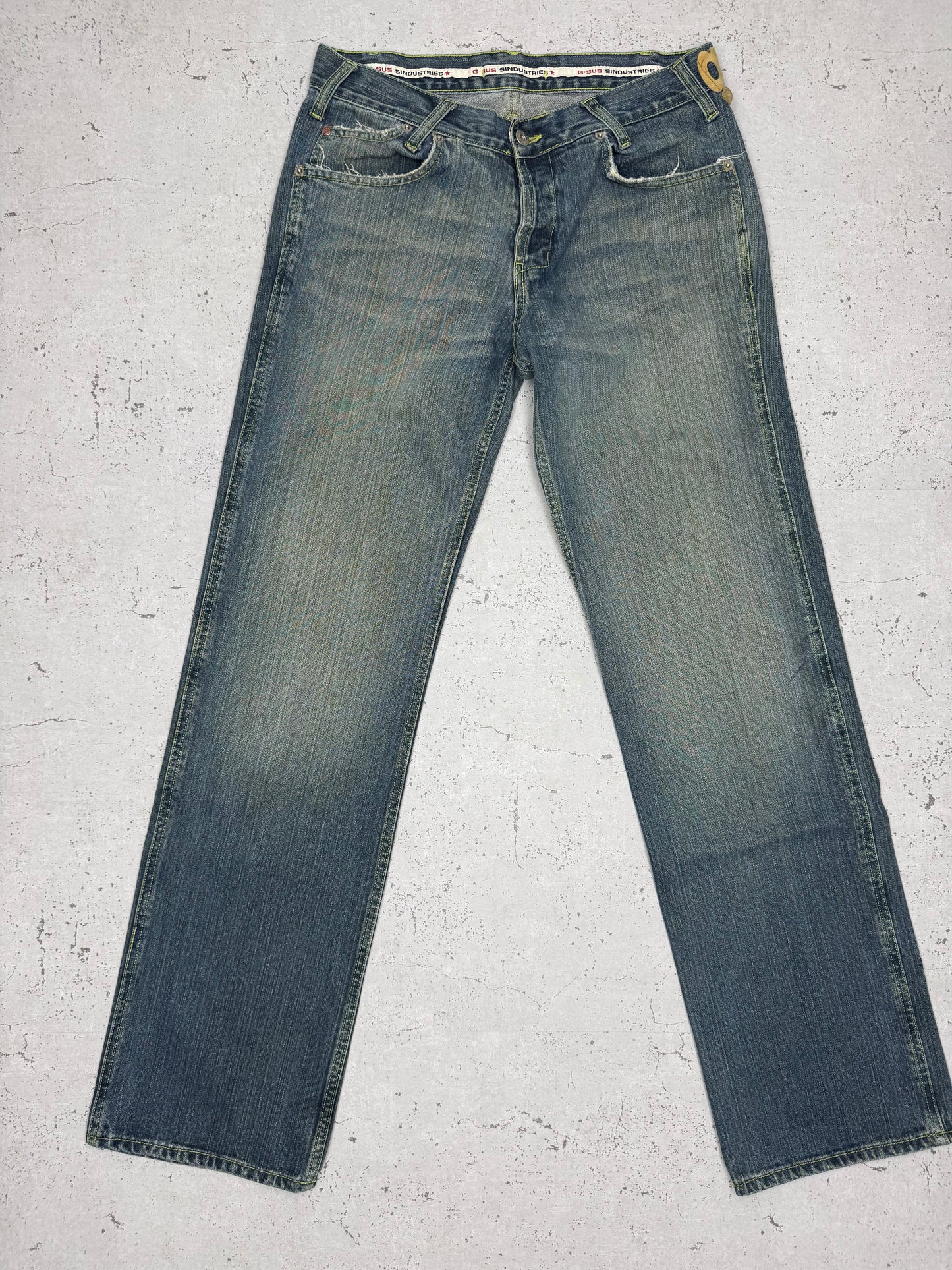 G-SuS sindustries Vintage Y2K low waist Vintage embroidered flared Jeans W31 L34 - MonkeysVintage