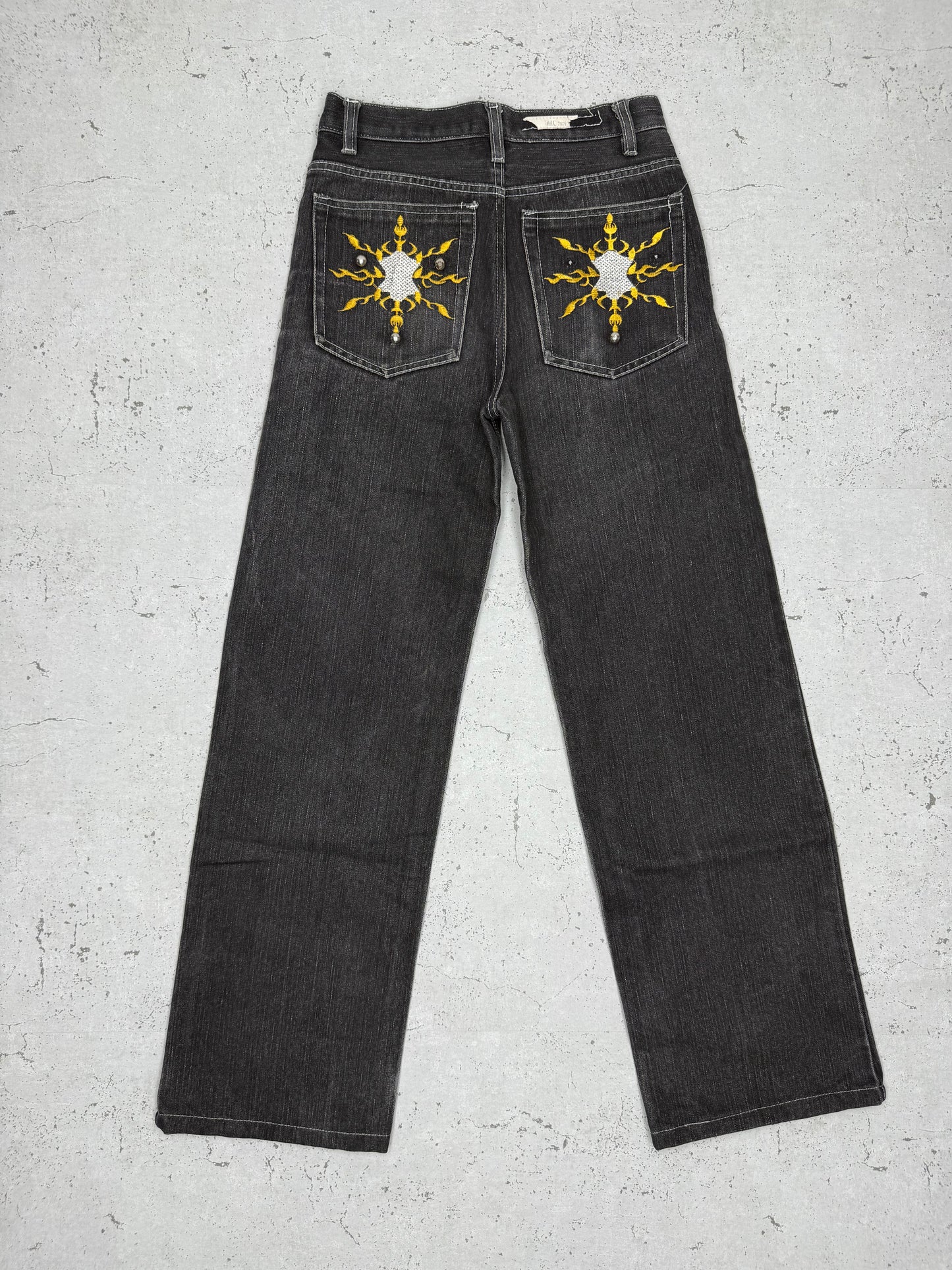 Old Culture Vintage Baggy Y2K embroidered Jeans schwarz W27 - MonkeysVintage