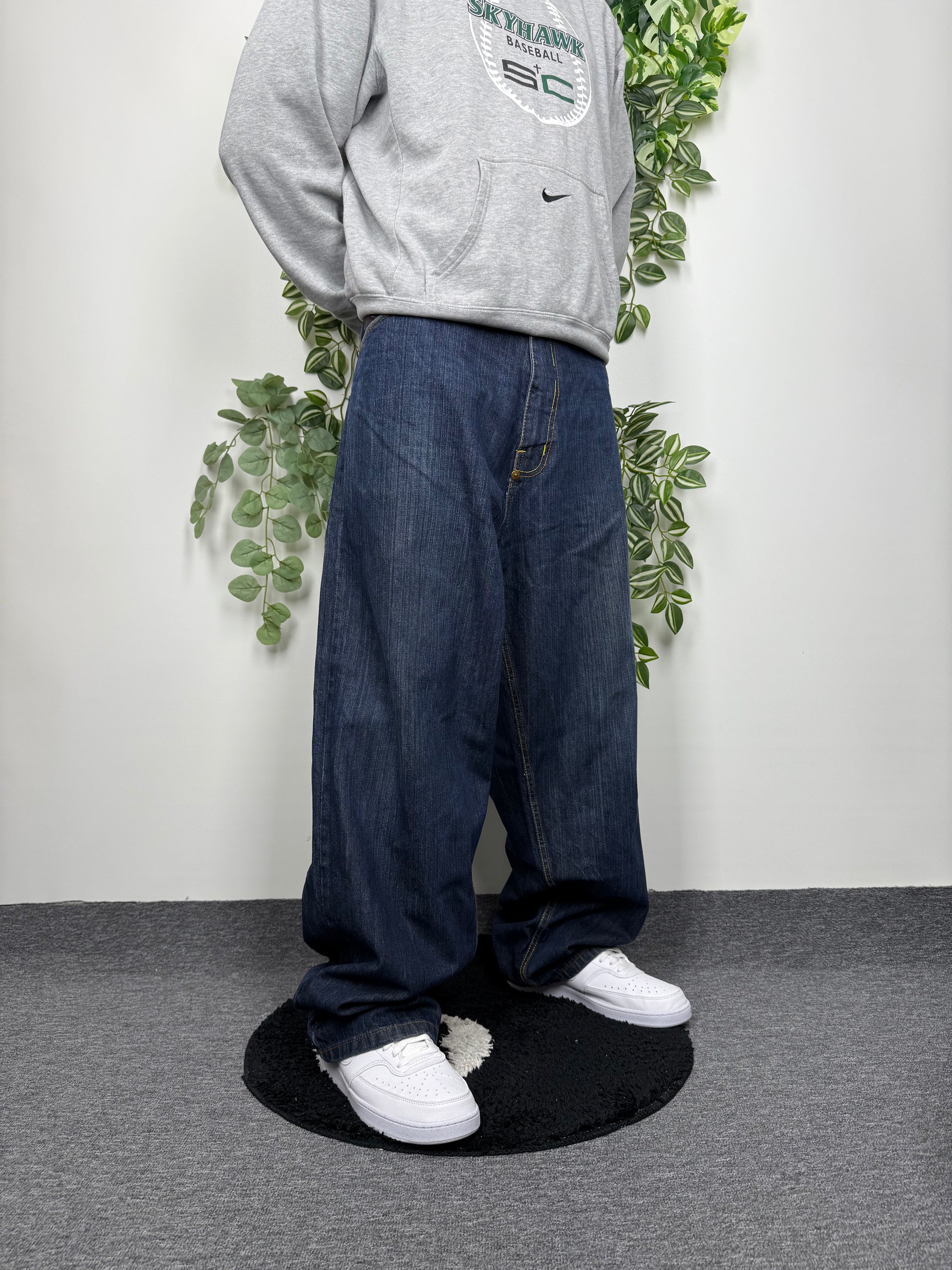Red Monkey Vintage Baggy Y2K embroidered Jeans blau W40 - MonkeysVintage