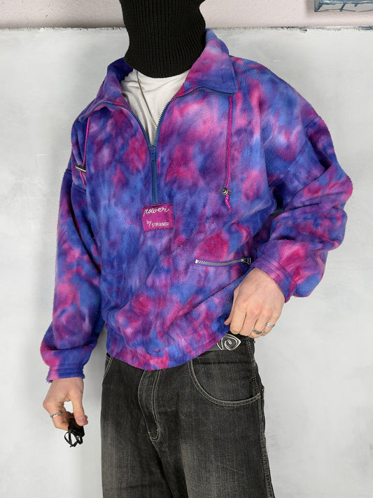 Vintage 80s Batik ethno Fleece Zip Sweatshirt Sweater lila S