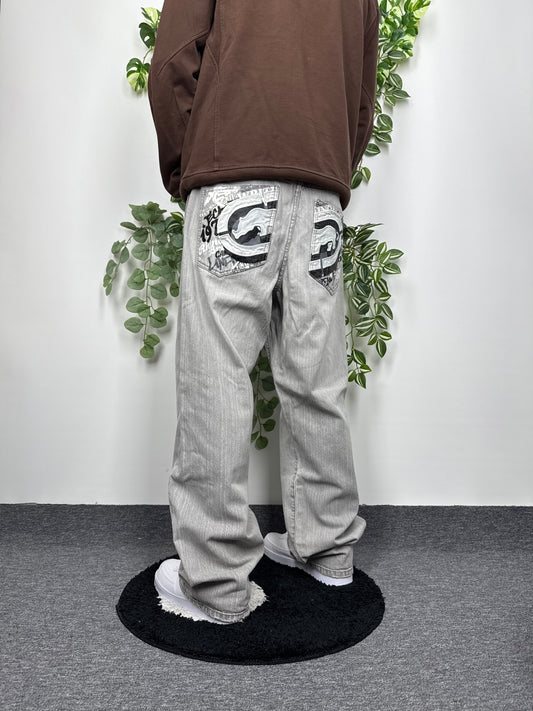 Ecko Unltd. Vintage Y2K Baggy Jeans embroidered grau W32 L34 - MonkeysVintage
