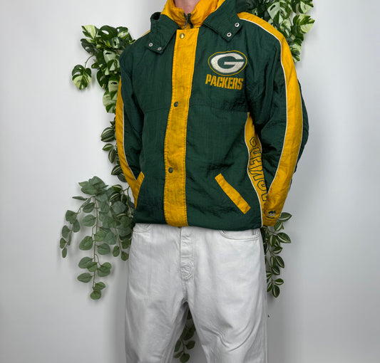 NFL Green Bay Packers Football Vintage Jacke gefüttert grün gelb S - MonkeysVintage