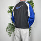 Nike Vintage Spellout Big Swoosh Sweater Windbreaker blau schwarz L - MonkeysVintage