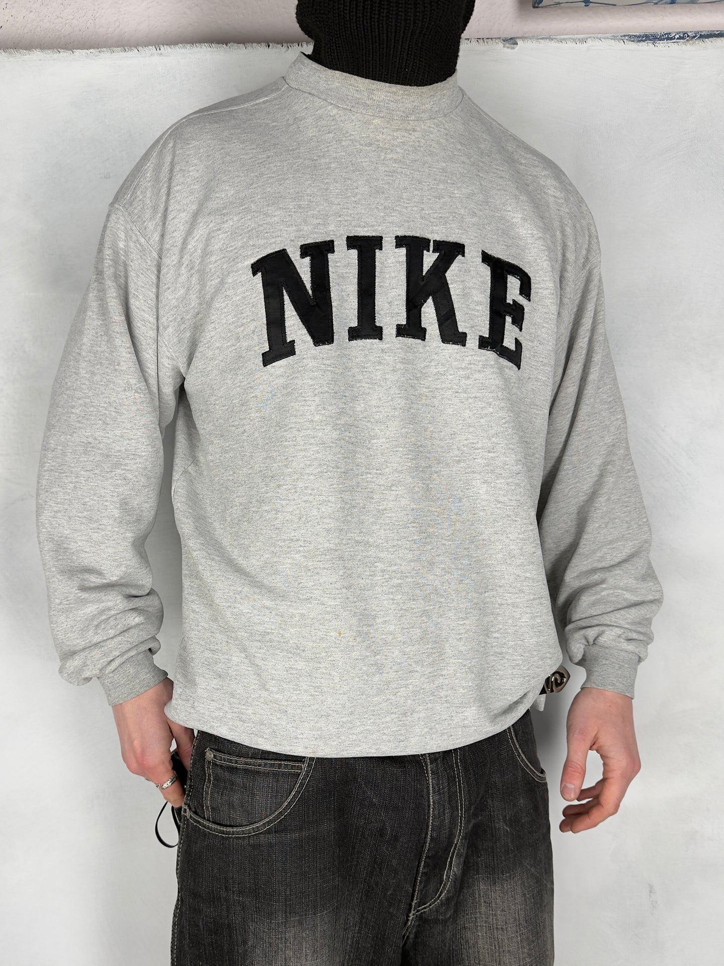 Nike vintage big Logo embroidery Sweatshirt Crewneck grau M