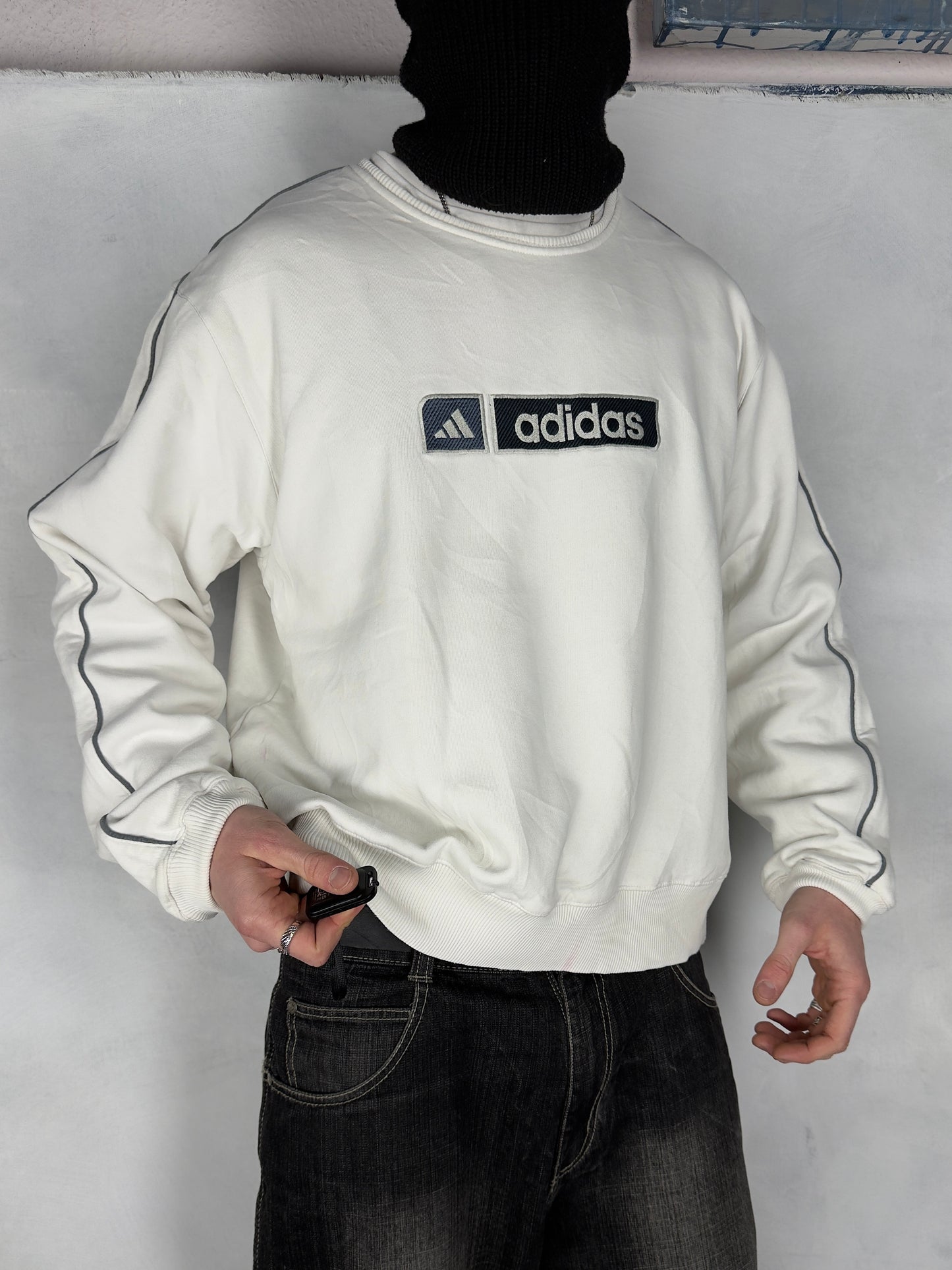 Adidas vintage big Logo embroidery Sweatshirt Crewneck weiß L