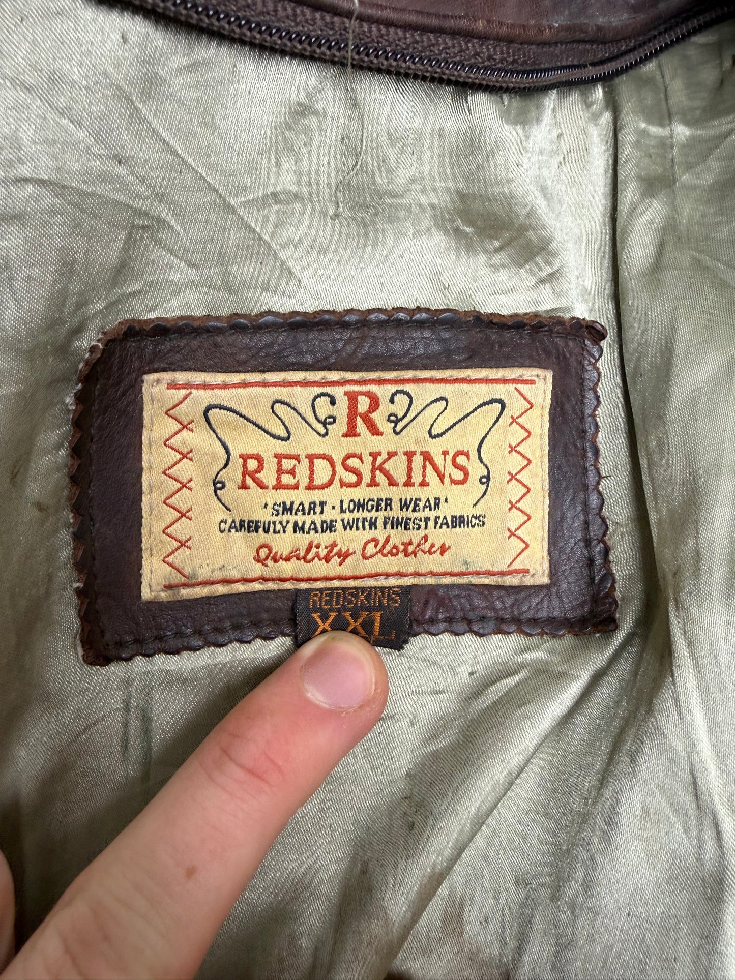 Redskins Lederjacke Vintage Bomberjacke in Braun, Größe XXL, Logo-Closeup