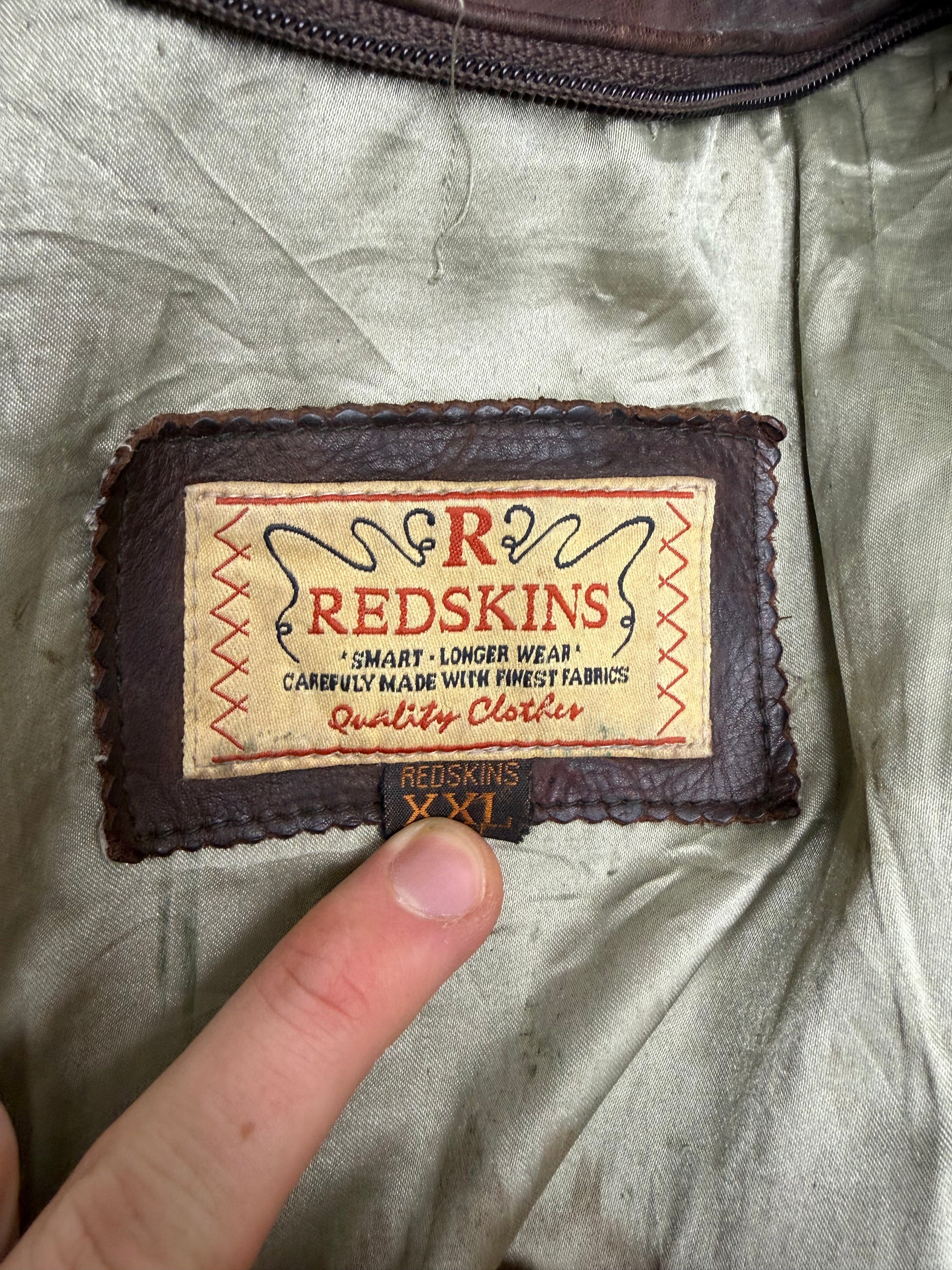 Redskins Lederjacke Vintage Bomberjacke in Braun, Größe XXL, Logo-Closeup