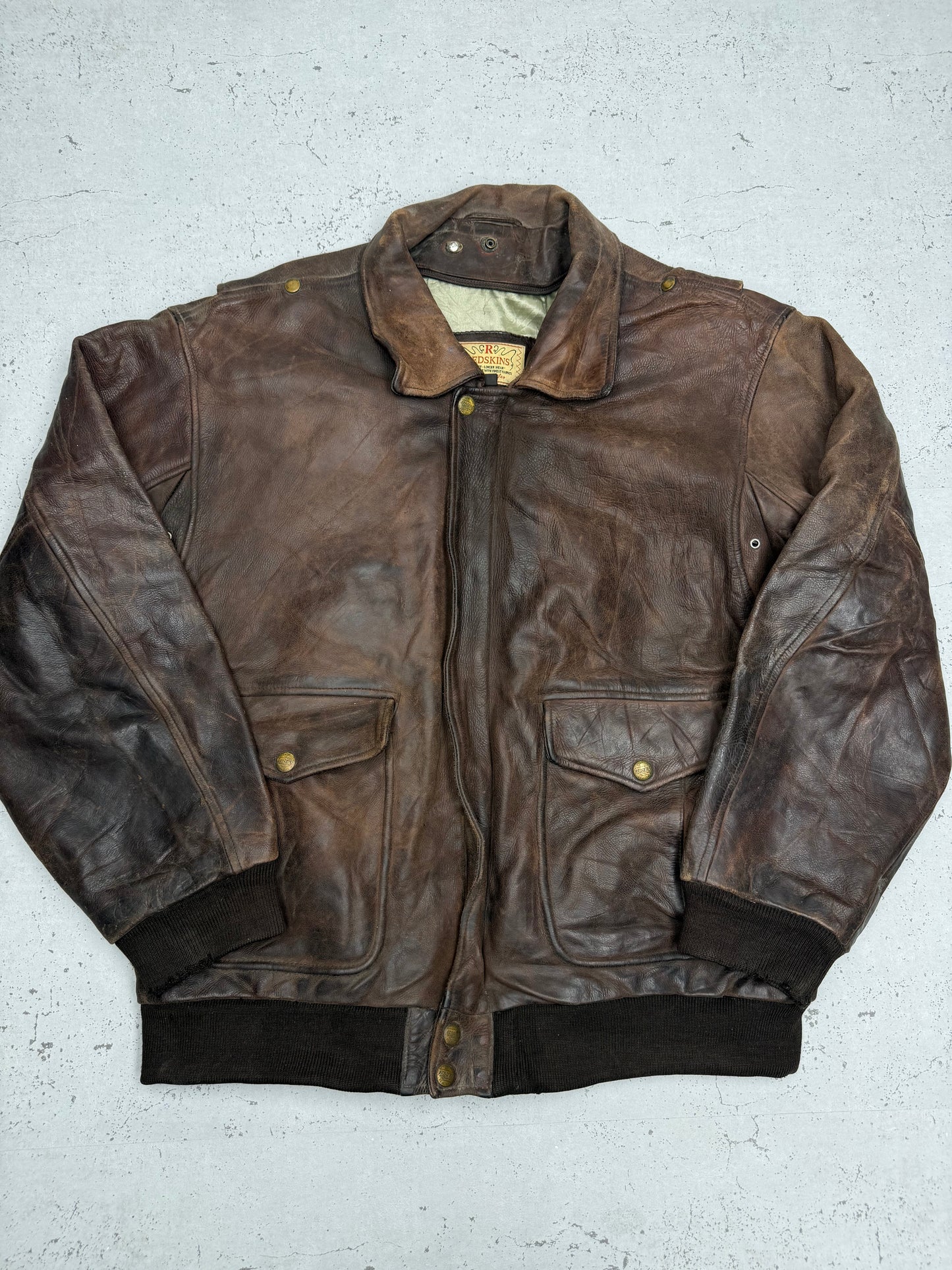 Redskins Lederjacke Vintage Bomberjacke in Braun, Größe XXL, Vorderseite