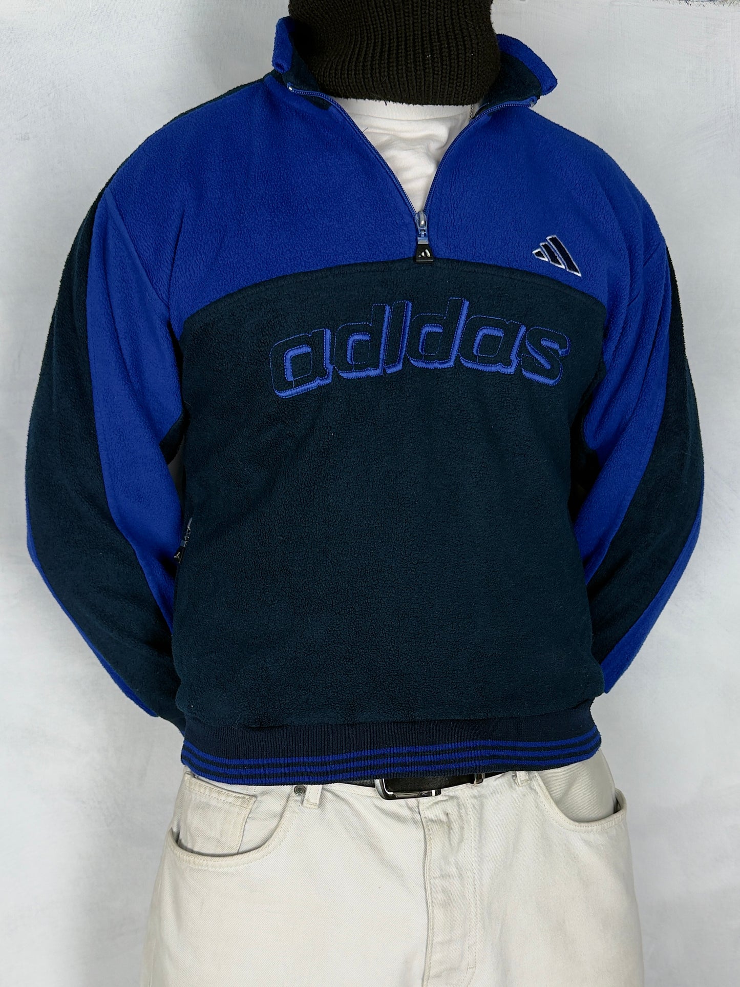 Adidas vintage big Logo embroidery Fleece Jacke Zipper blau S