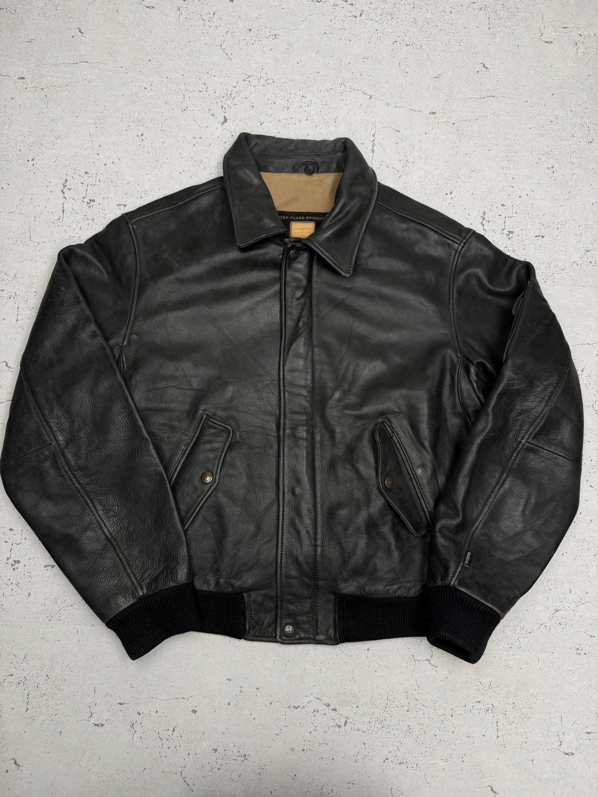 Oakwood Vintage Lederjacke in Schwarz, Größe L, Vorderansicht