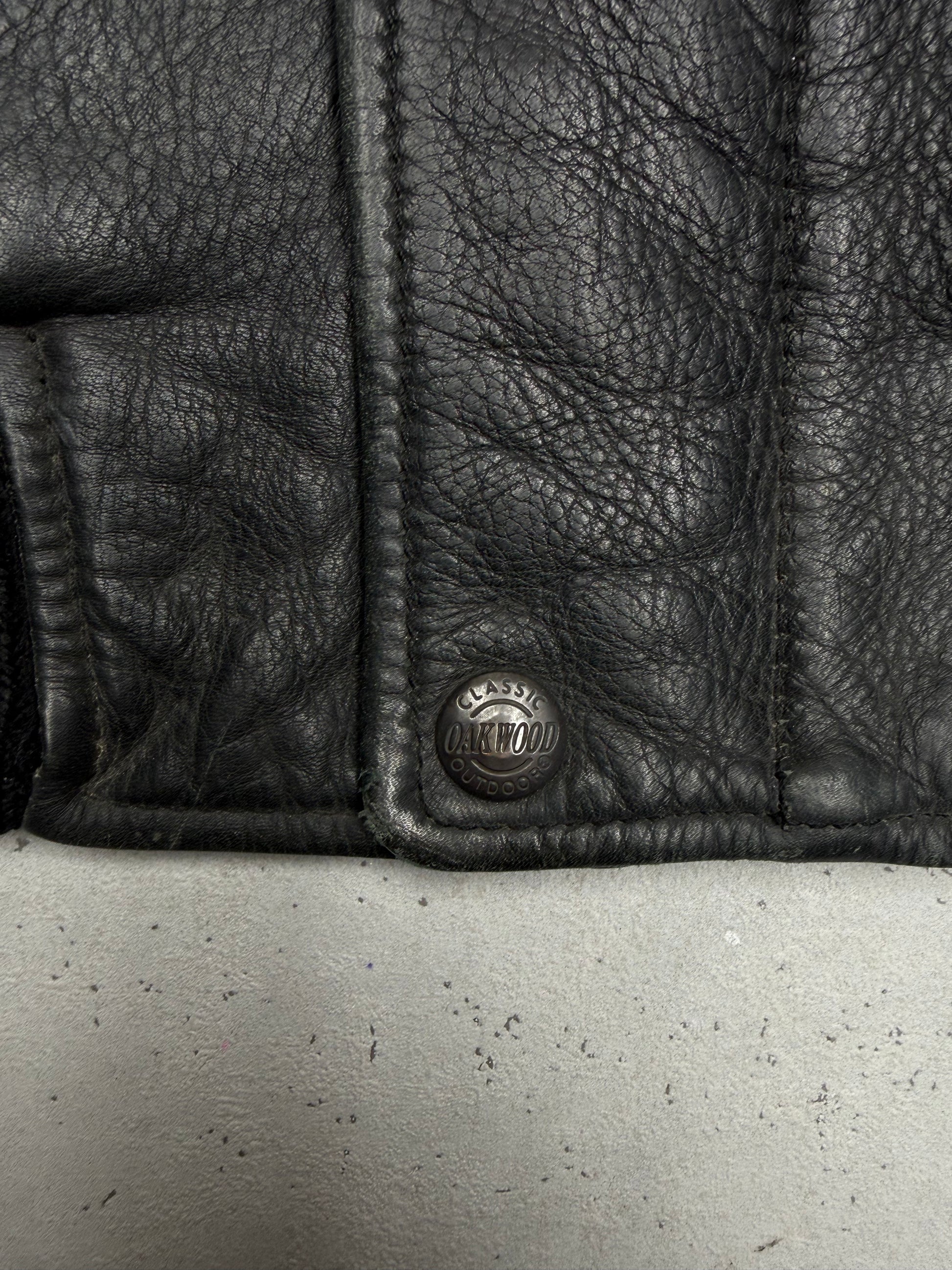 Oakwood Vintage Lederjacke in Schwarz, Größe L, Detail Druckknopf