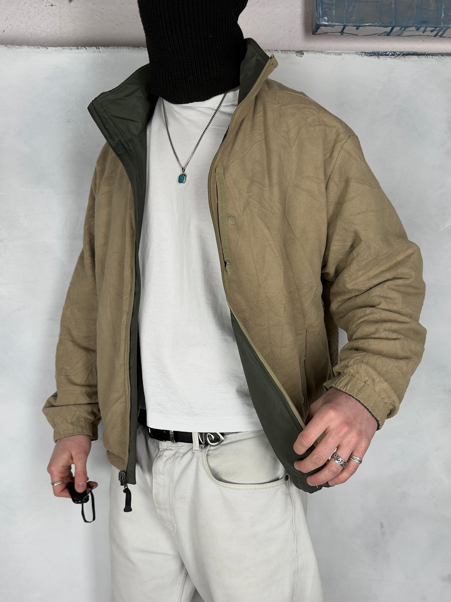 Nike ACG vintage 2in1 Wendejacke Fleece Softshell Jacke grün beige L