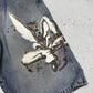 Lot29 Luxe Vintage Baggy Jeans-Shorts, Größe 32, Grafik-Closeup