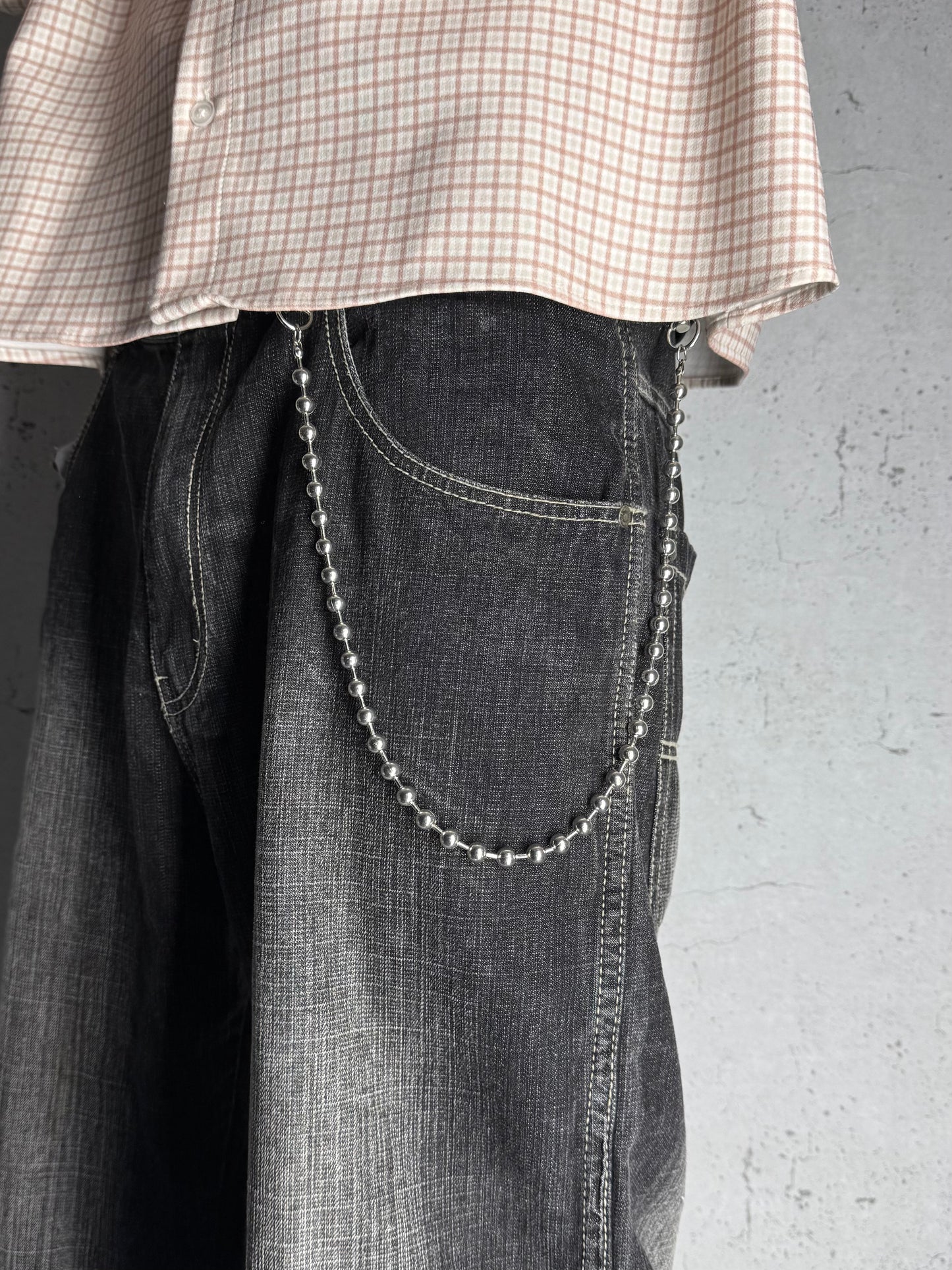 "Chrome Pulse" Streetwear silber Hosenkette mit Silber Perlen Y2K Pants Chain
