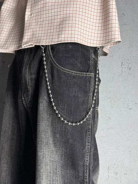 "Chrome Pulse" Streetwear silber Hosenkette mit Silber Perlen Y2K Pants Chain