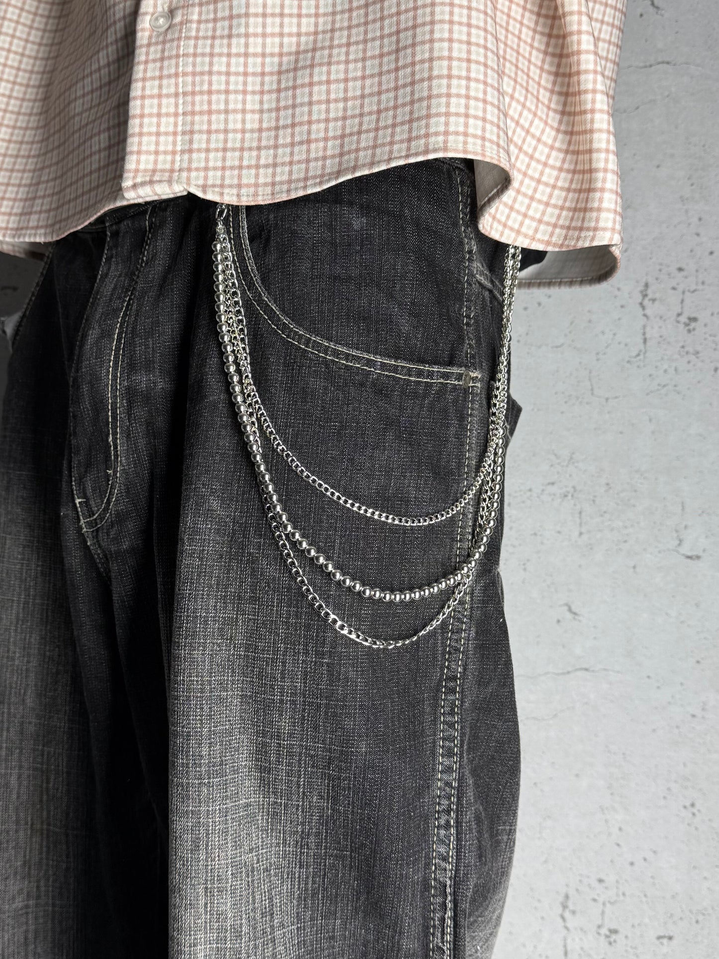 "Urban Edge" Streetwear Hosenkette dreireihiges Design Silber Pants Chain