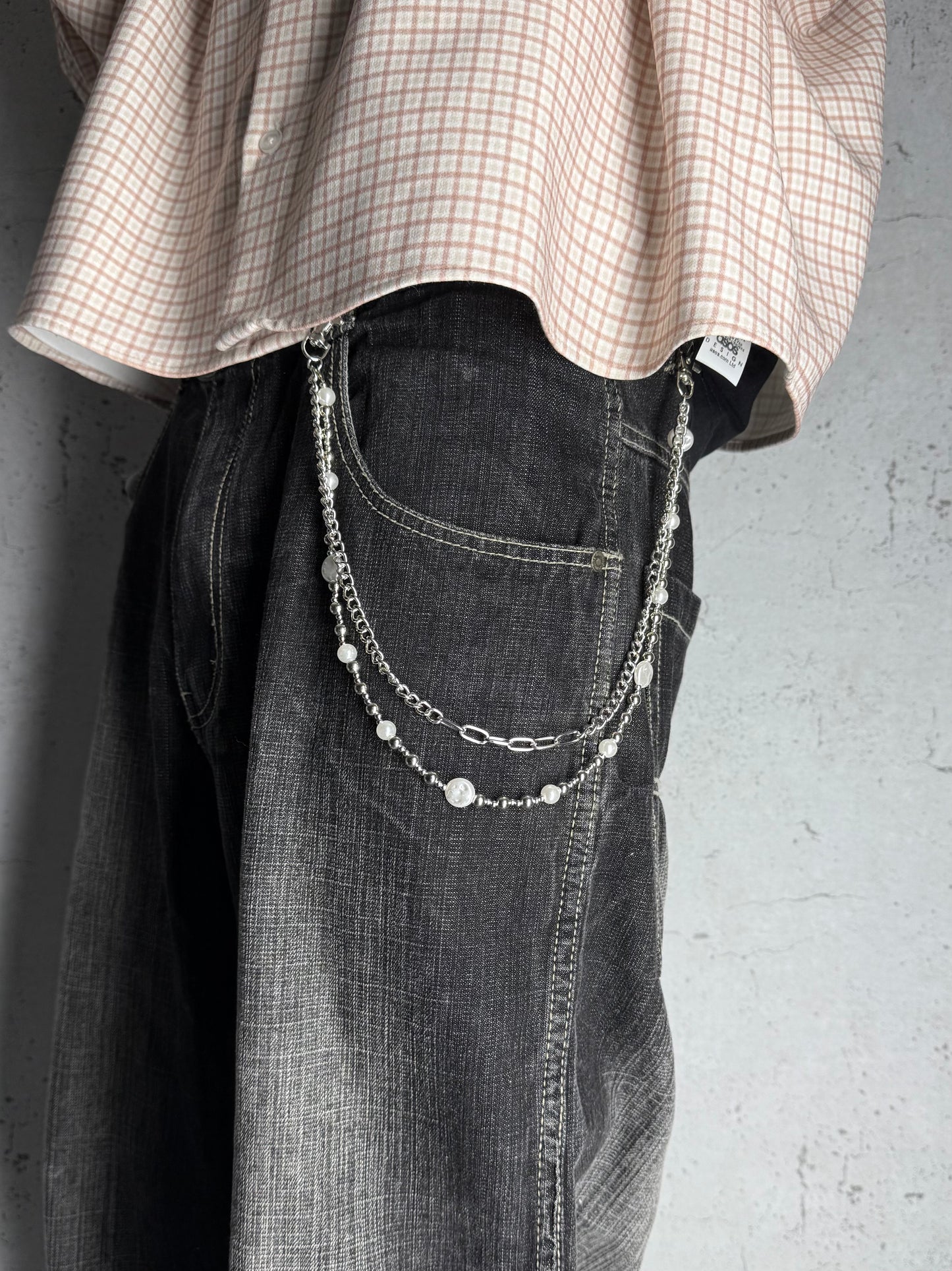 "Twin Orbit" Streetwear Silber Hosenkette mit Perlen Details Y2K Pants Chain